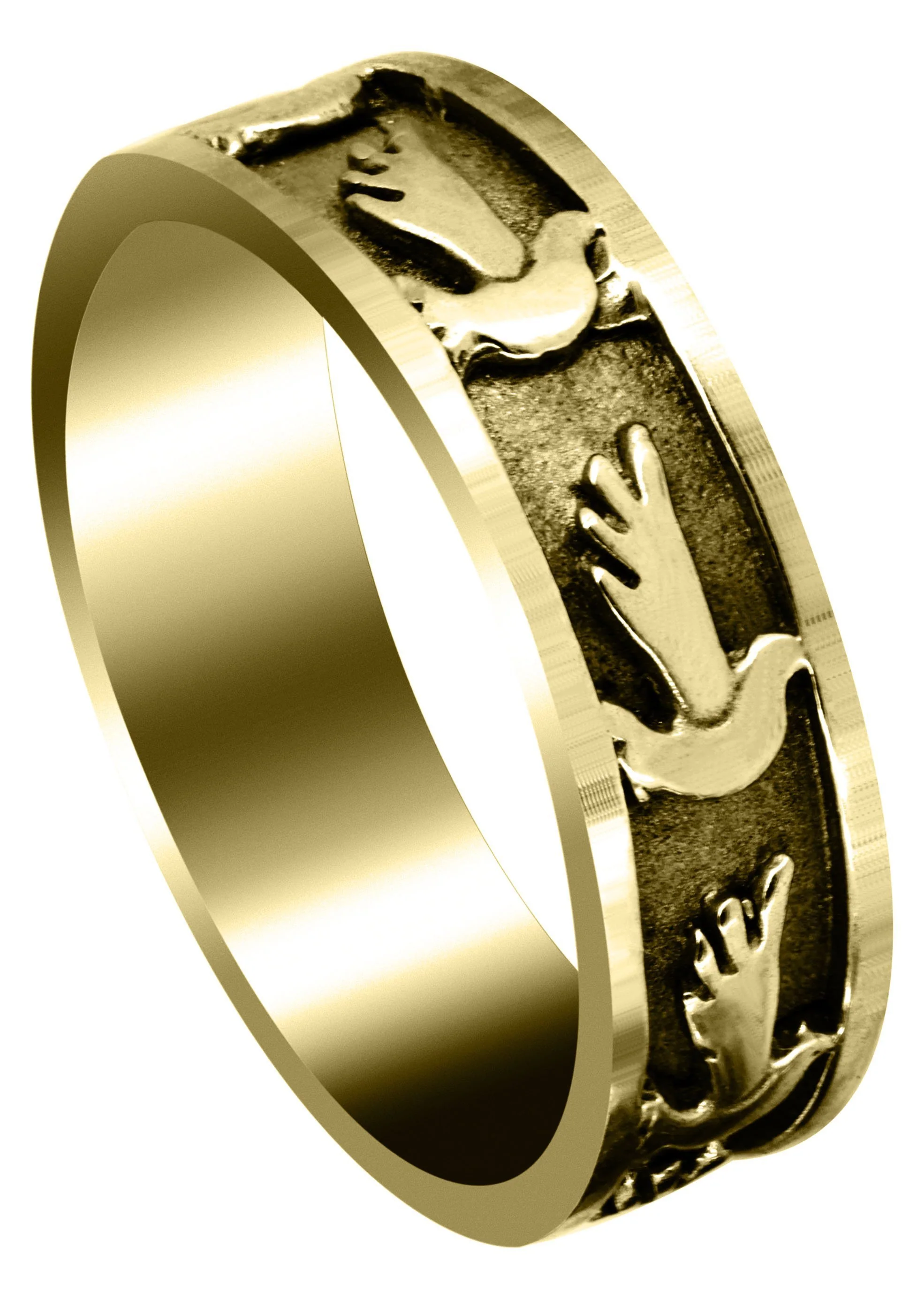 Yellow Gold Religious Mens Wedding Band | Sand Blast / High Polish Finish (August)