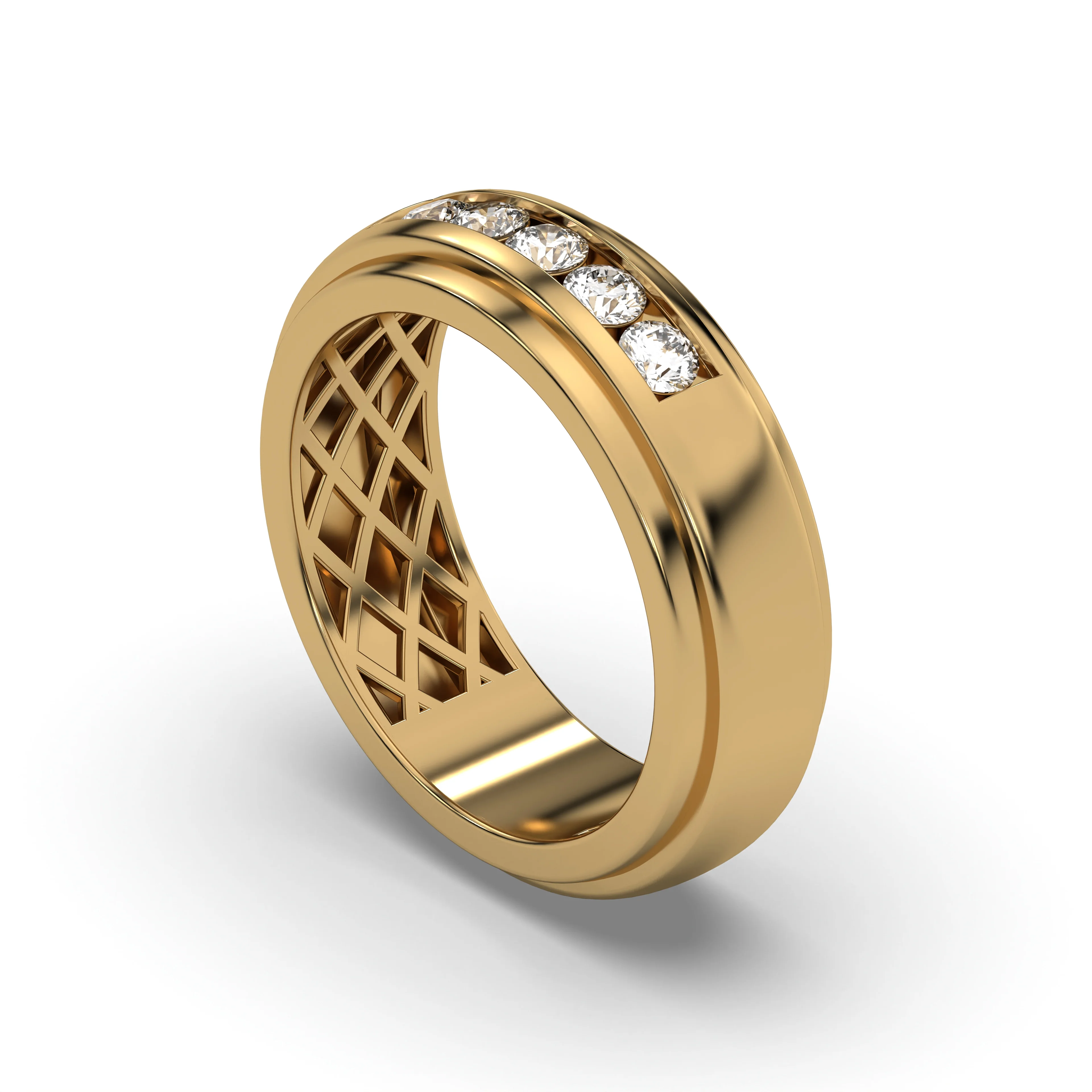 Men's Jewelry - Men's VVS Lab Diamond 5 Stone Wedding Band | Yellow Gold - Image 4