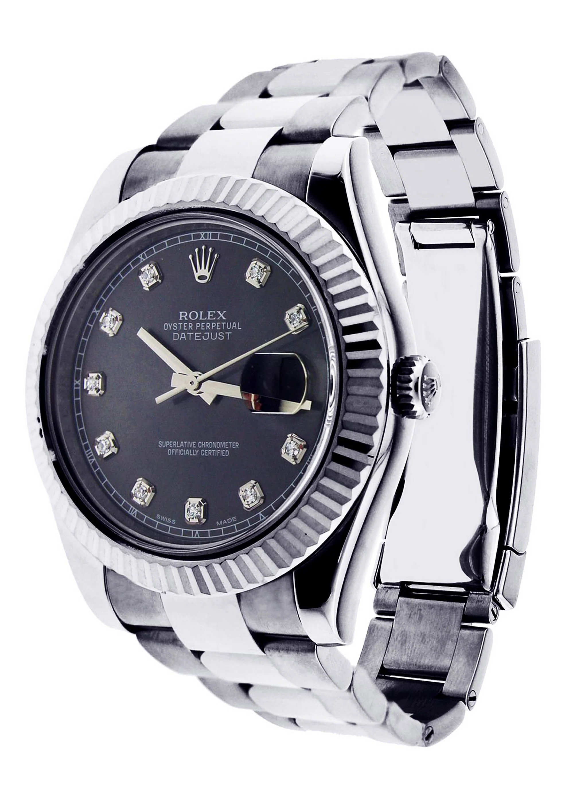 ROLEX DATEJUST 2 41 MM | STEEL WATCH | OYSTER BAND | BLACK DIAMOND DIAL | 18K FLUTED BEZEL - Image 3