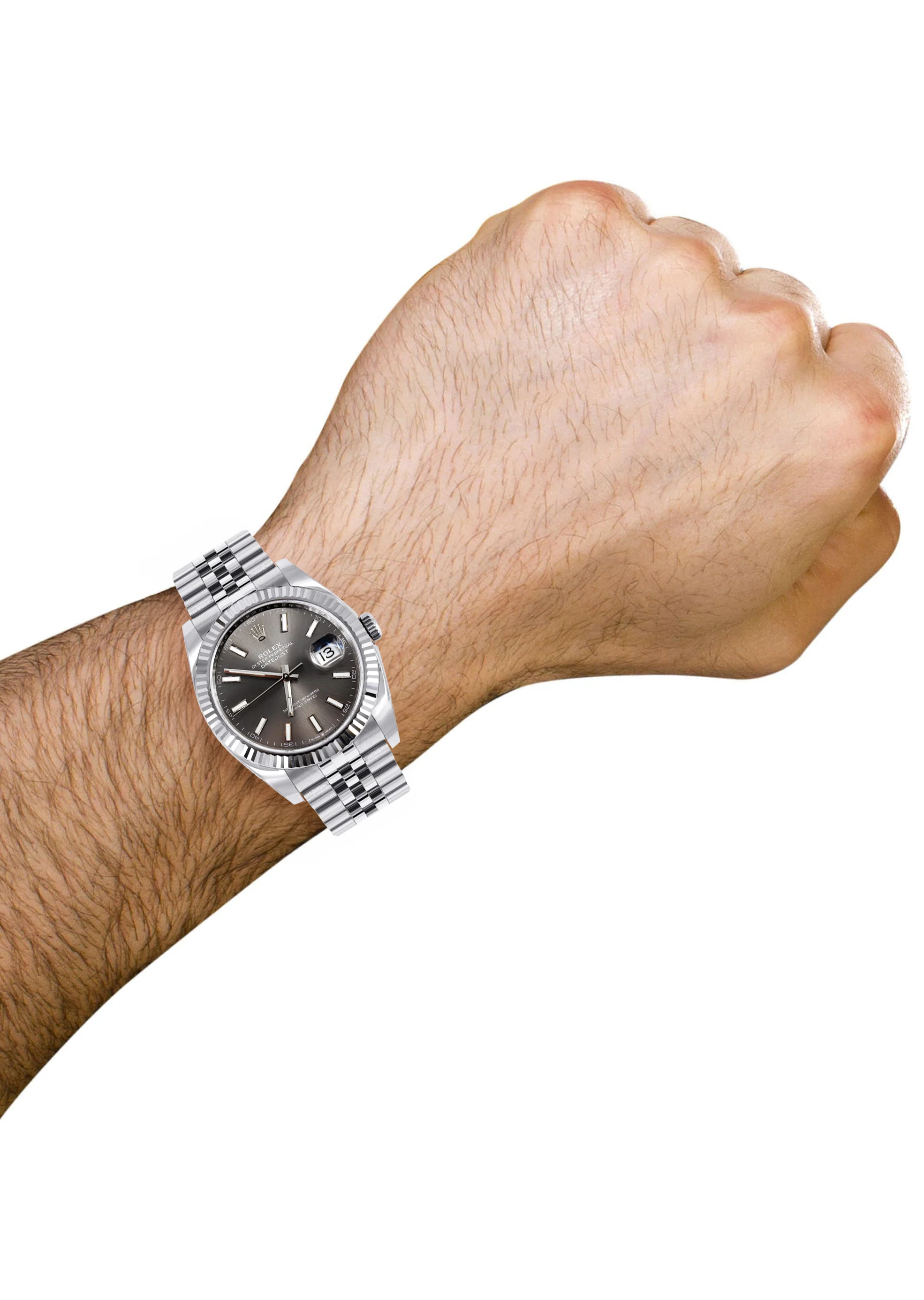 ROLEX DATEJUST 41 MM | STEEL WATCH | JUBILEE BAND | RHODIUM INDEX DIAL | 18K FLUTED BEZEL - Image 4