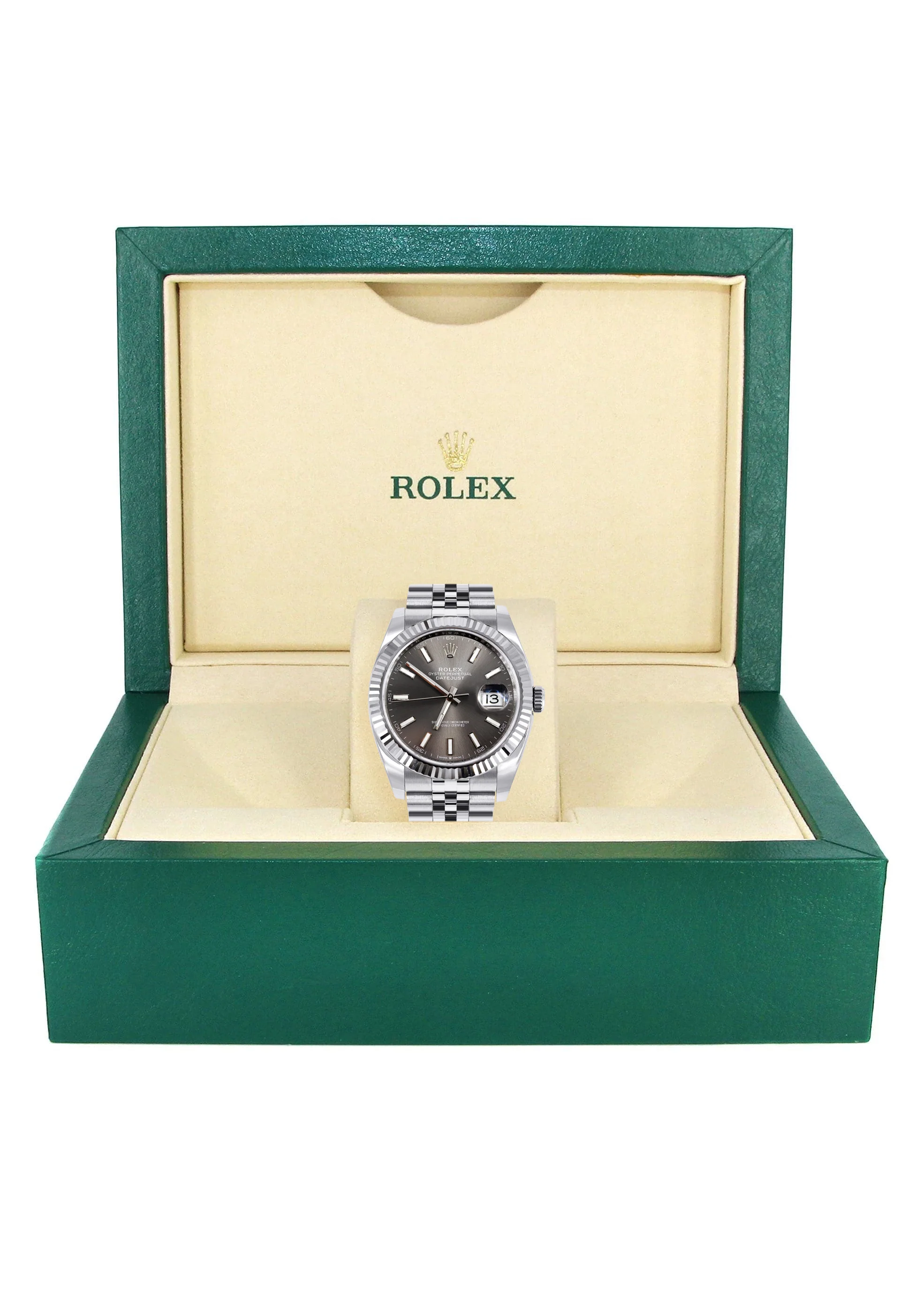 ROLEX DATEJUST 41 MM | STEEL WATCH | JUBILEE BAND | RHODIUM INDEX DIAL | 18K FLUTED BEZEL - Image 5