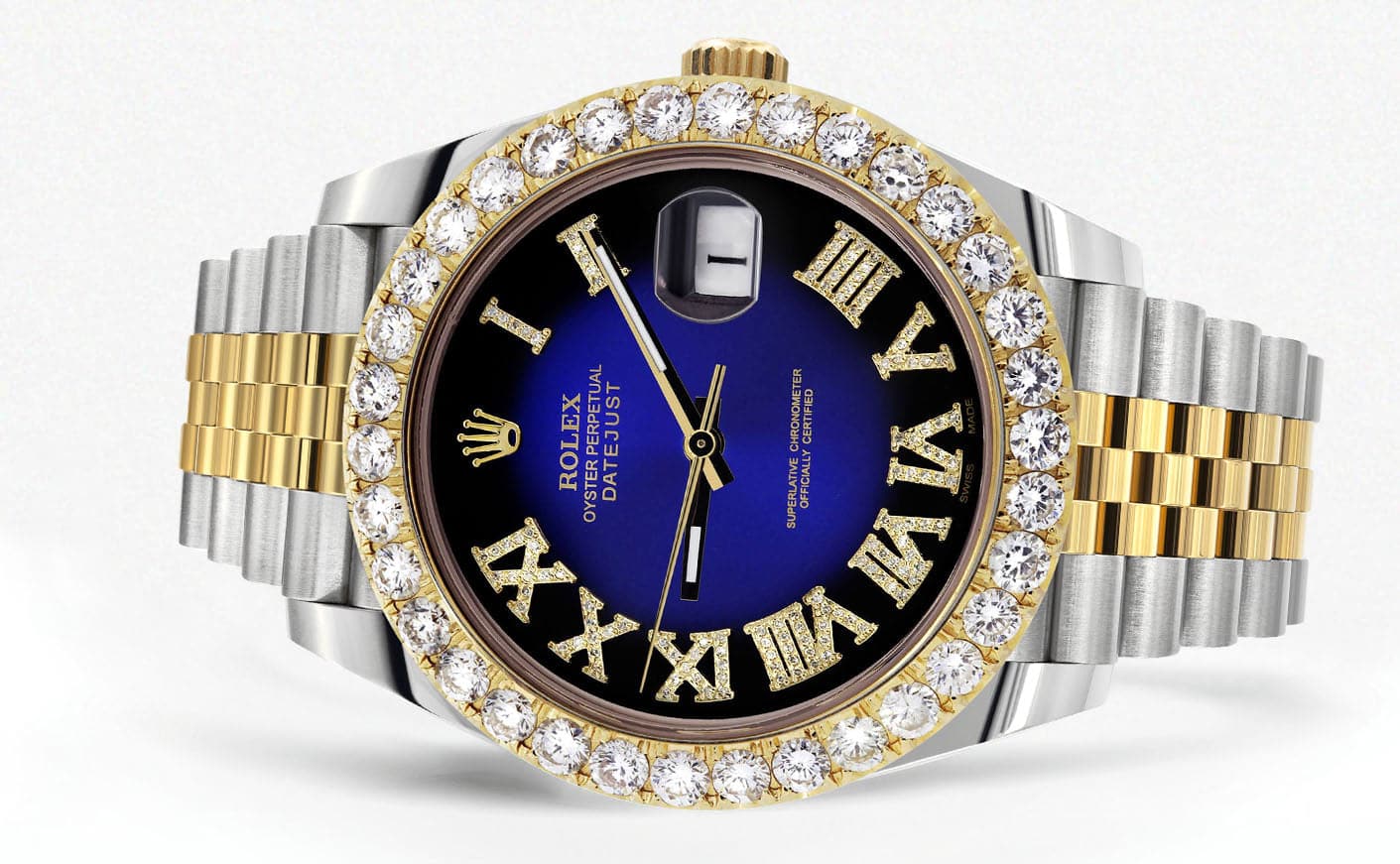 Rolex Datejust 41 Watch | 41 MM | 18K Yellow Gold & Stainless Steel | Custom Blue Black Roman Dial | Jubilee Band - Image 2