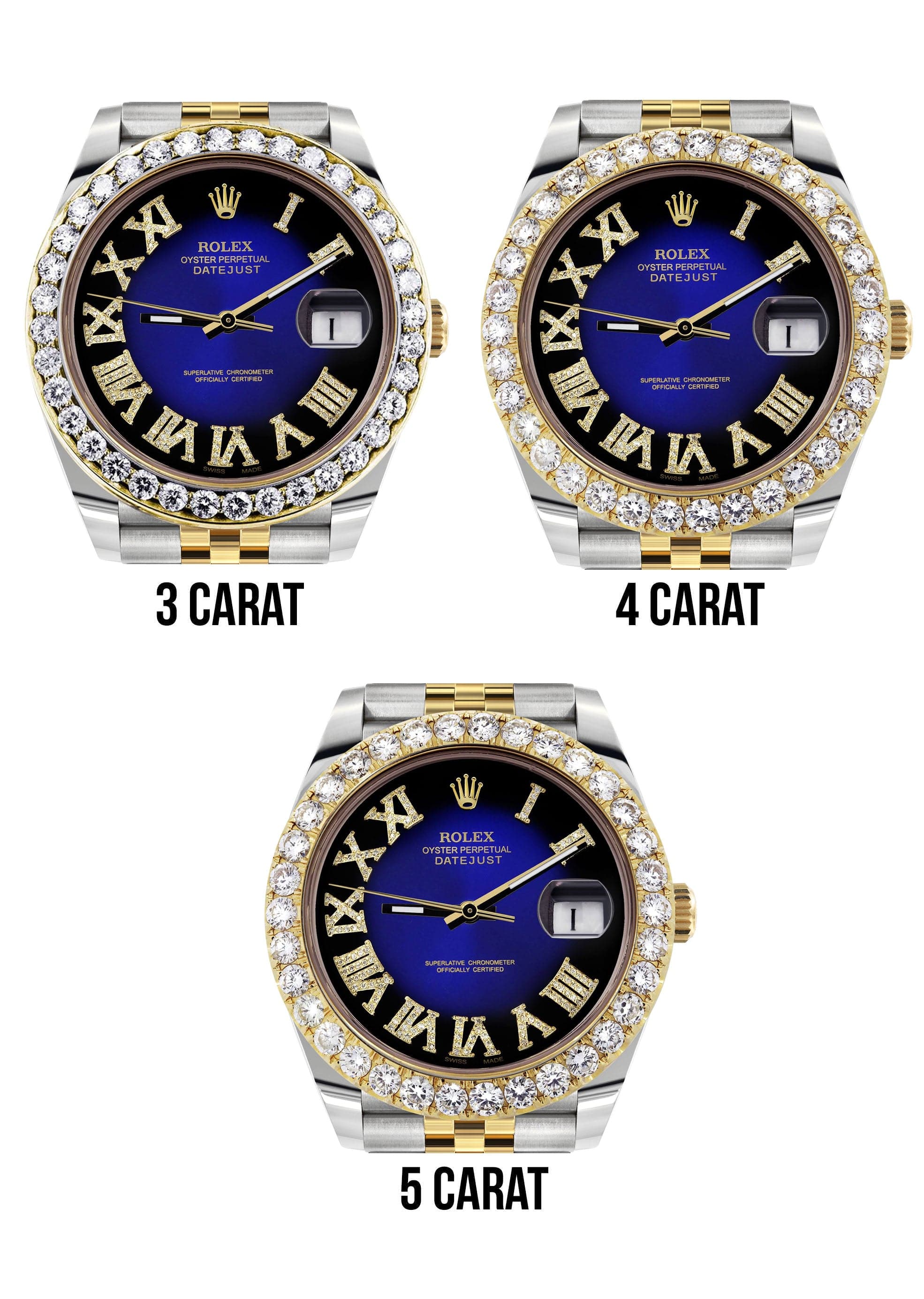 Rolex Datejust 41 Watch | 41 MM | 18K Yellow Gold & Stainless Steel | Custom Blue Black Roman Dial | Jubilee Band - Image 4