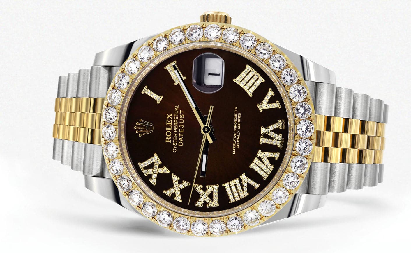 Rolex Datejust 41 Watch | 41 MM | 18K Yellow Gold & Stainless Steel | Custom Brown Roman Dial | Jubilee Band - Image 2