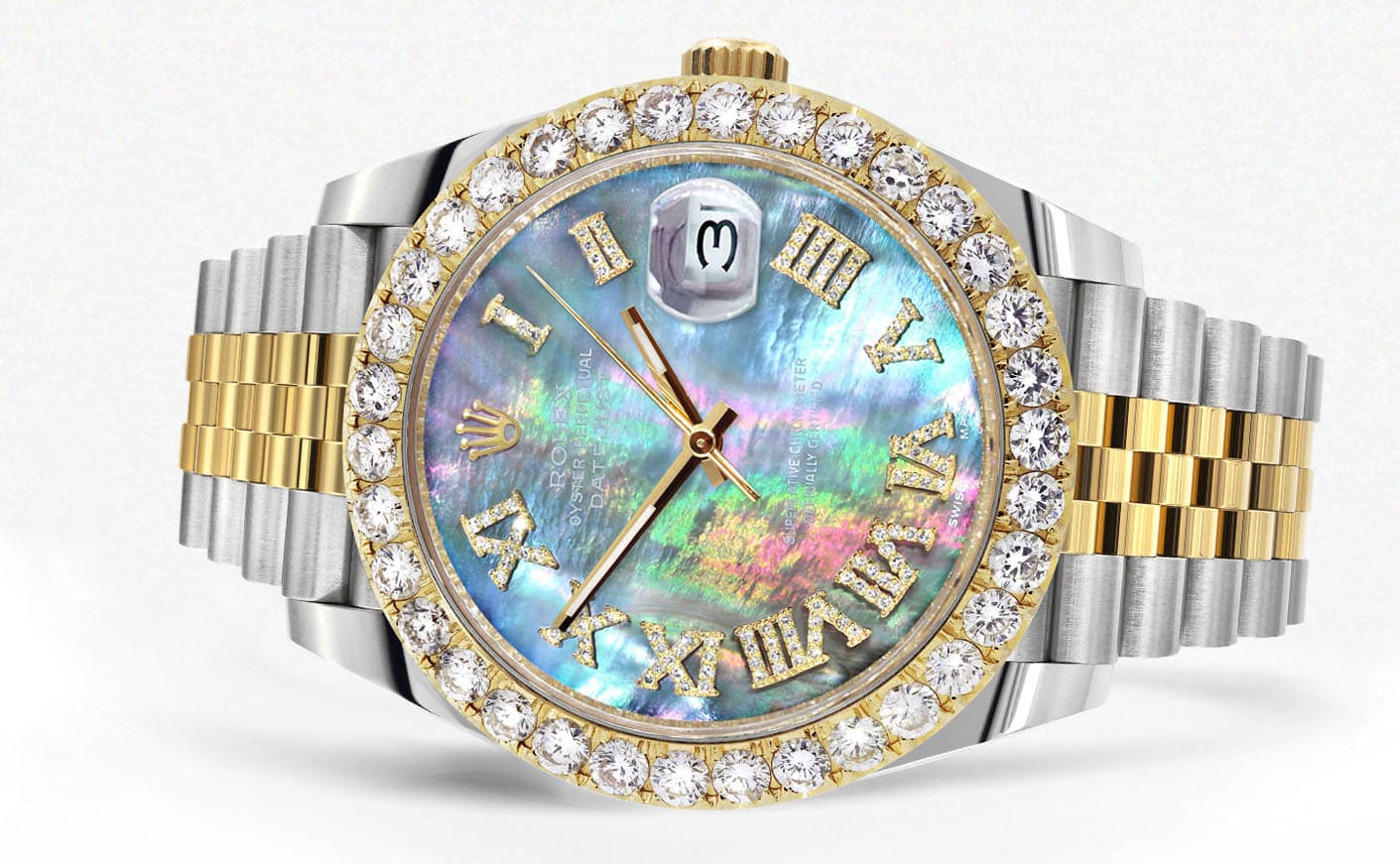 Rolex Datejust 41 Watch | 41 MM | 18K Yellow Gold & Stainless Steel | Custom Dark Mother of Pearl Roman Dial | Jubilee Band - Image 2