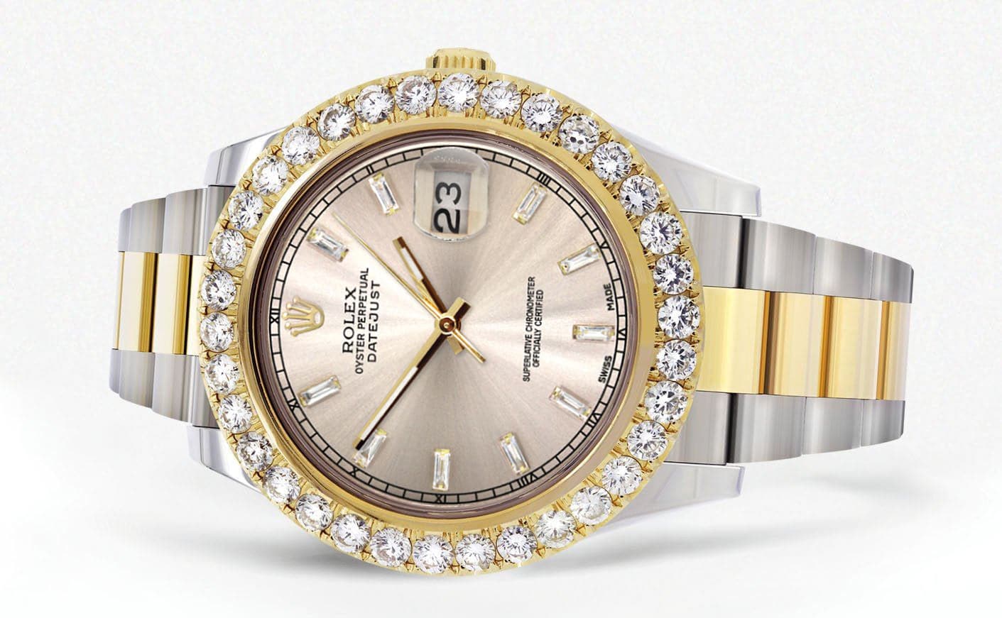 Rolex Datejust II Watch | 41 MM | 18K Yellow Gold & Stainless Steel | Custom Dawn Pink Dial | Oyster Band - Image 2