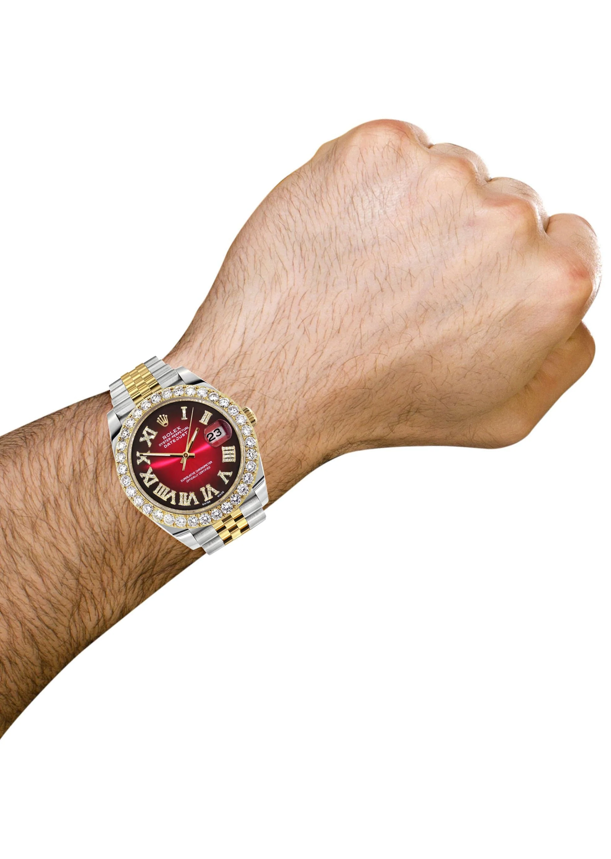 Rolex Datejust 41 Watch | 41 MM | 18K Yellow Gold & Stainless Steel | Custom Red Black Roman Dial | Jubilee Band - Image 3