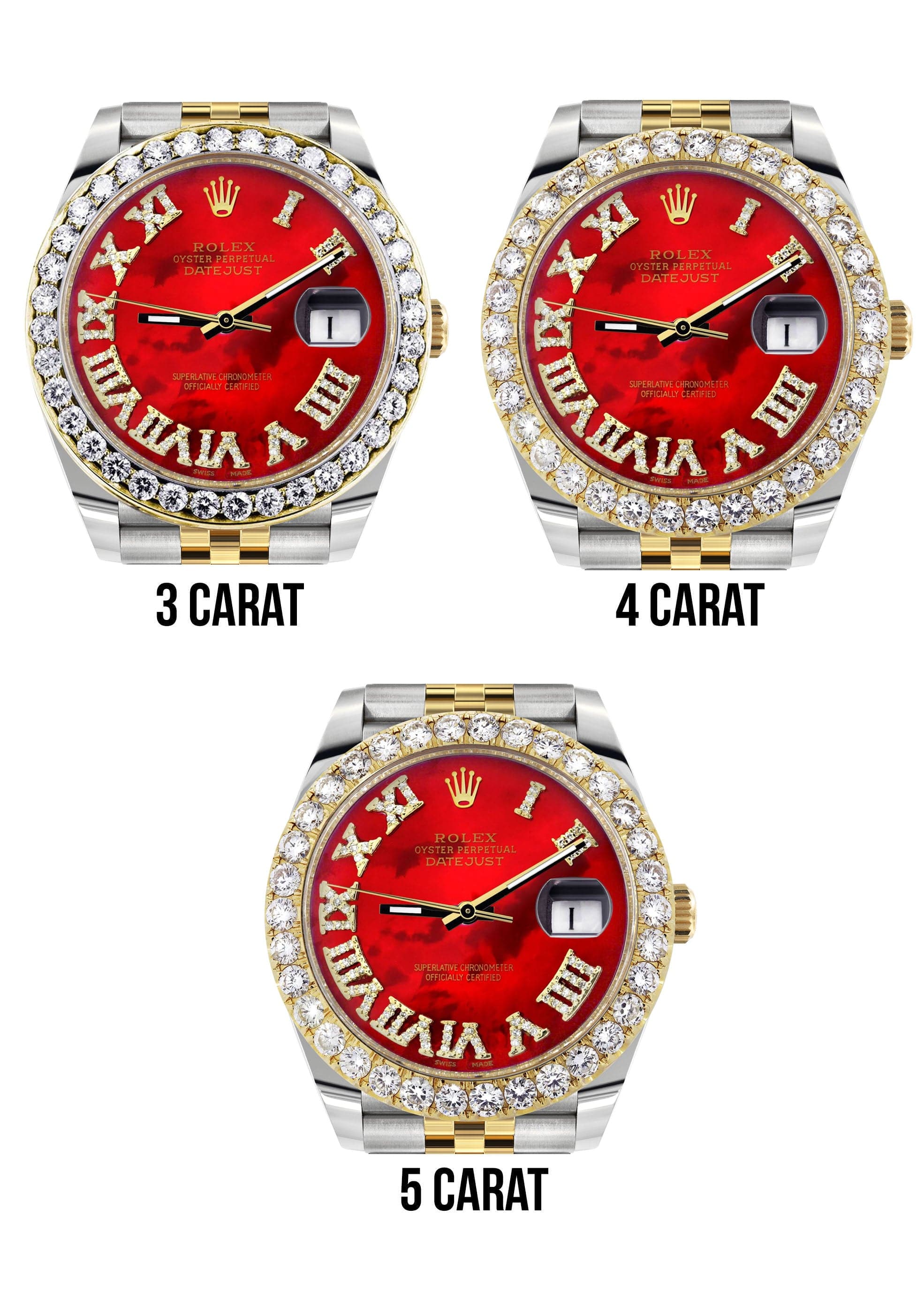 Rolex Datejust 41 Watch | 41 MM | 18K Yellow Gold & Stainless Steel | Custom Red Mother of Pearl Roman Dial | Jubilee Band - Image 4