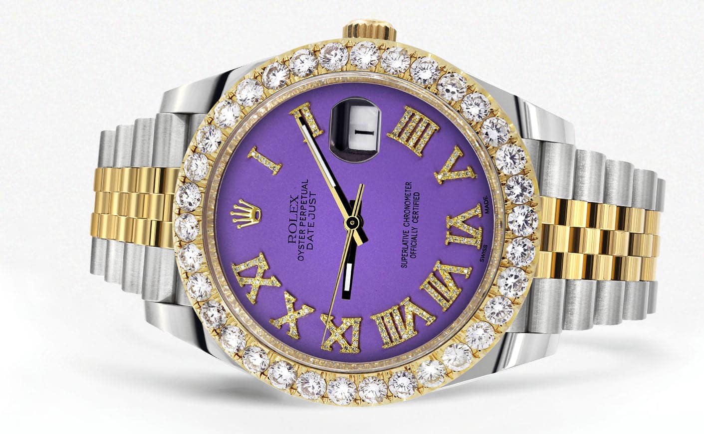 Rolex Datejust 41 Watch | 41 MM | 18K Yellow Gold & Stainless Steel | Custom Violet Roman Dial | Jubilee Band - Image 2
