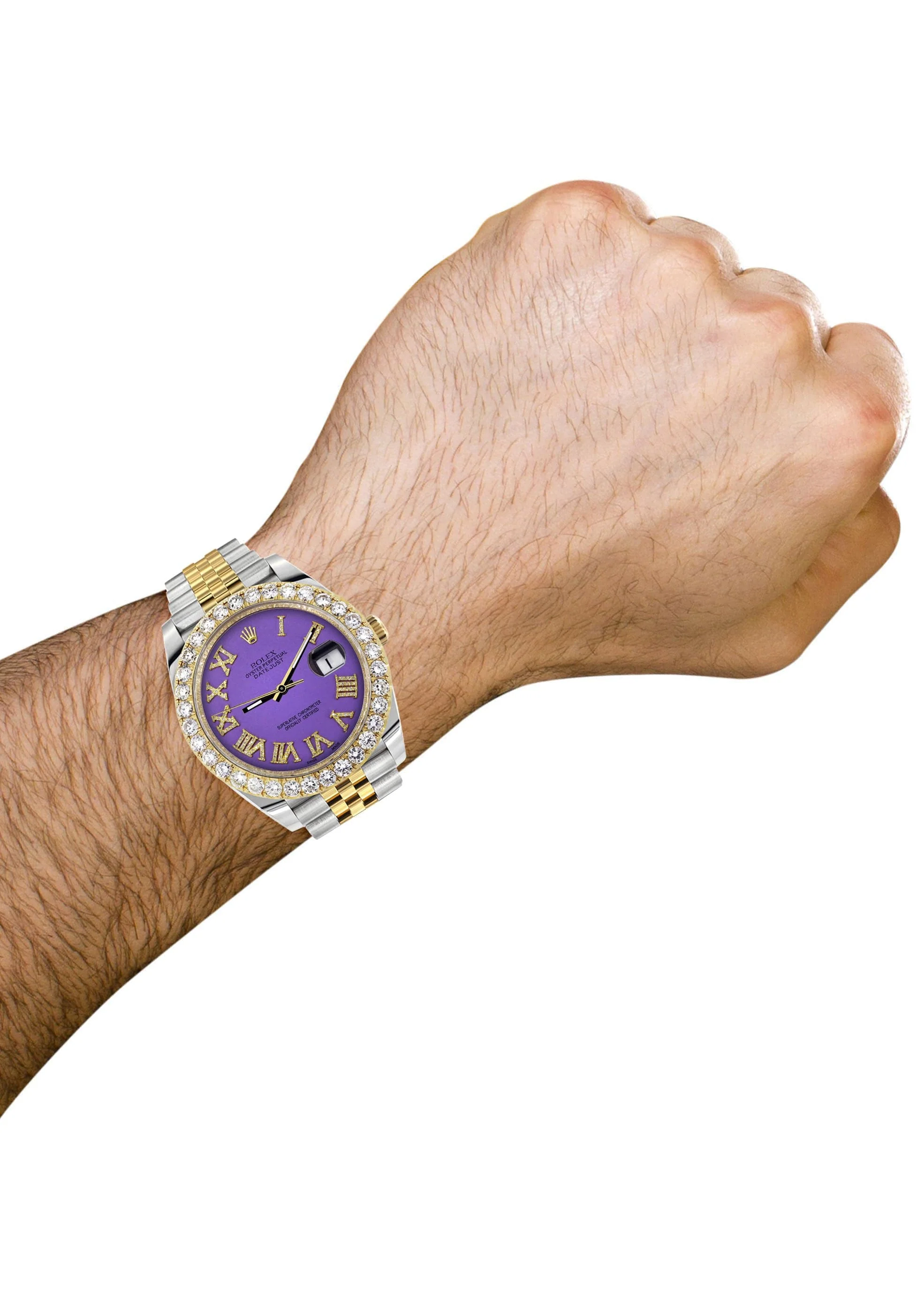 Rolex Datejust 41 Watch | 41 MM | 18K Yellow Gold & Stainless Steel | Custom Violet Roman Dial | Jubilee Band - Image 3