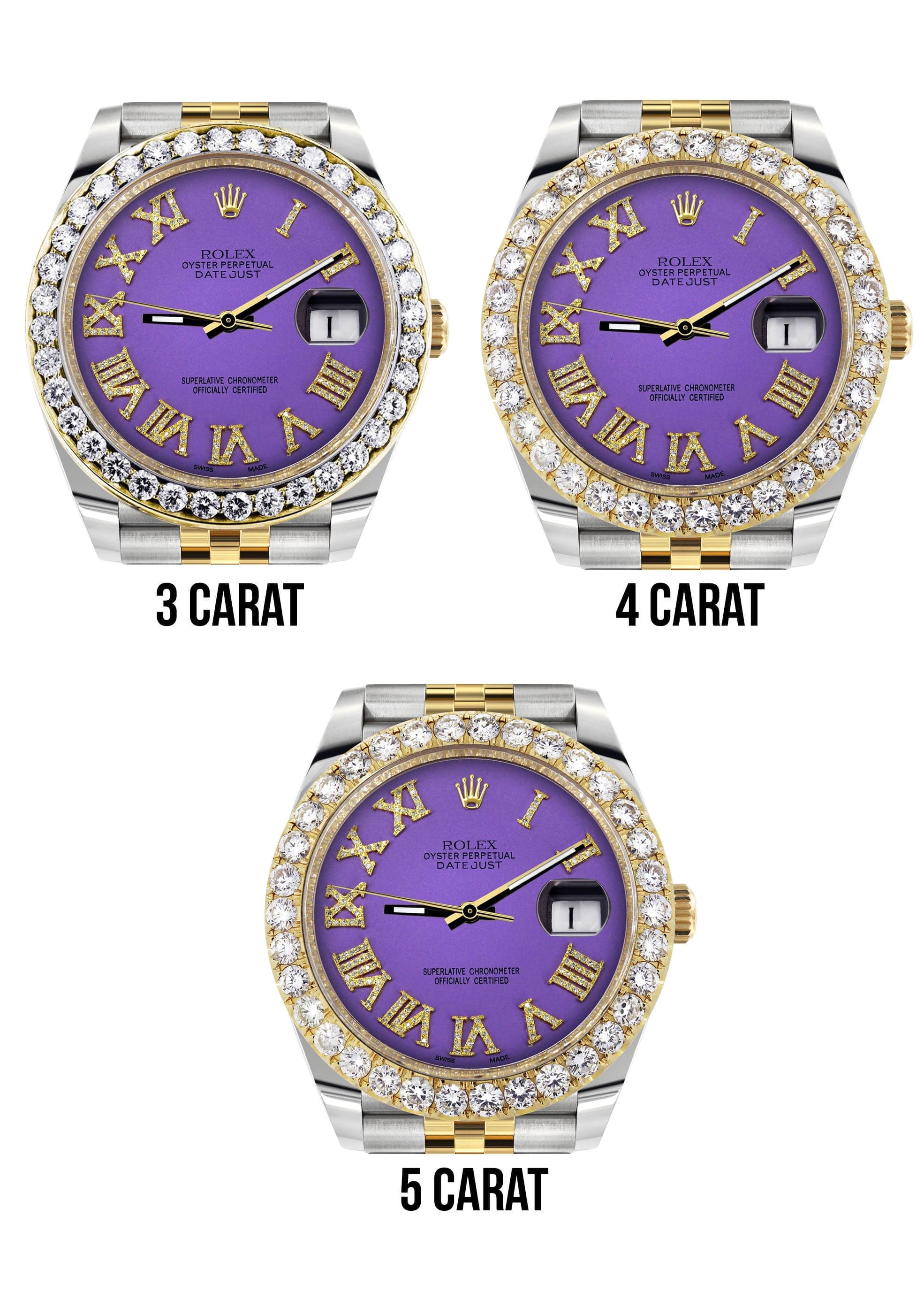 Rolex Datejust 41 Watch | 41 MM | 18K Yellow Gold & Stainless Steel | Custom Violet Roman Dial | Jubilee Band - Image 4
