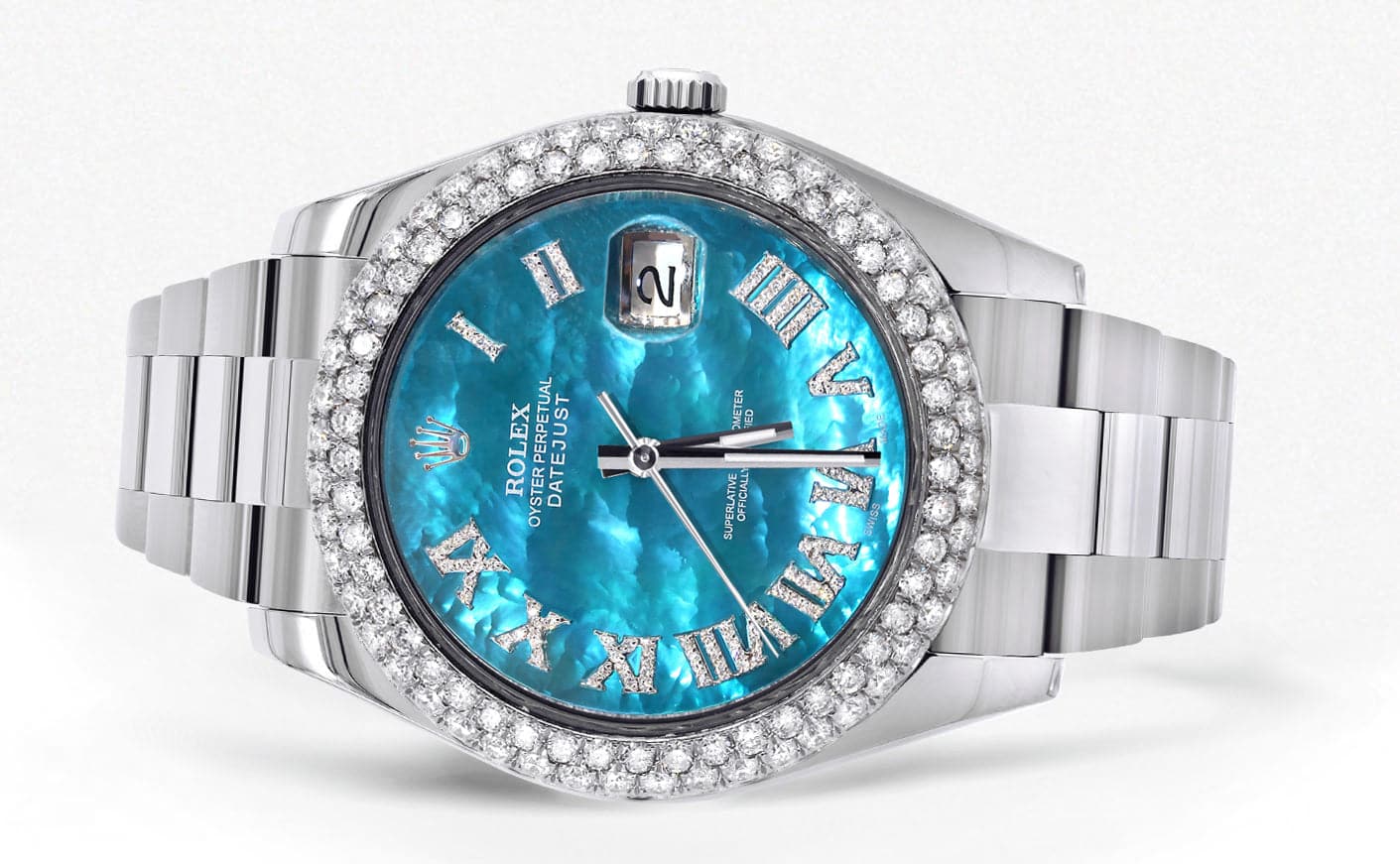 Rolex Datejust II Watch | 41 MM | Aquamarine Mother of Pearl Dial | Two Row | Oyster Band - Image 2