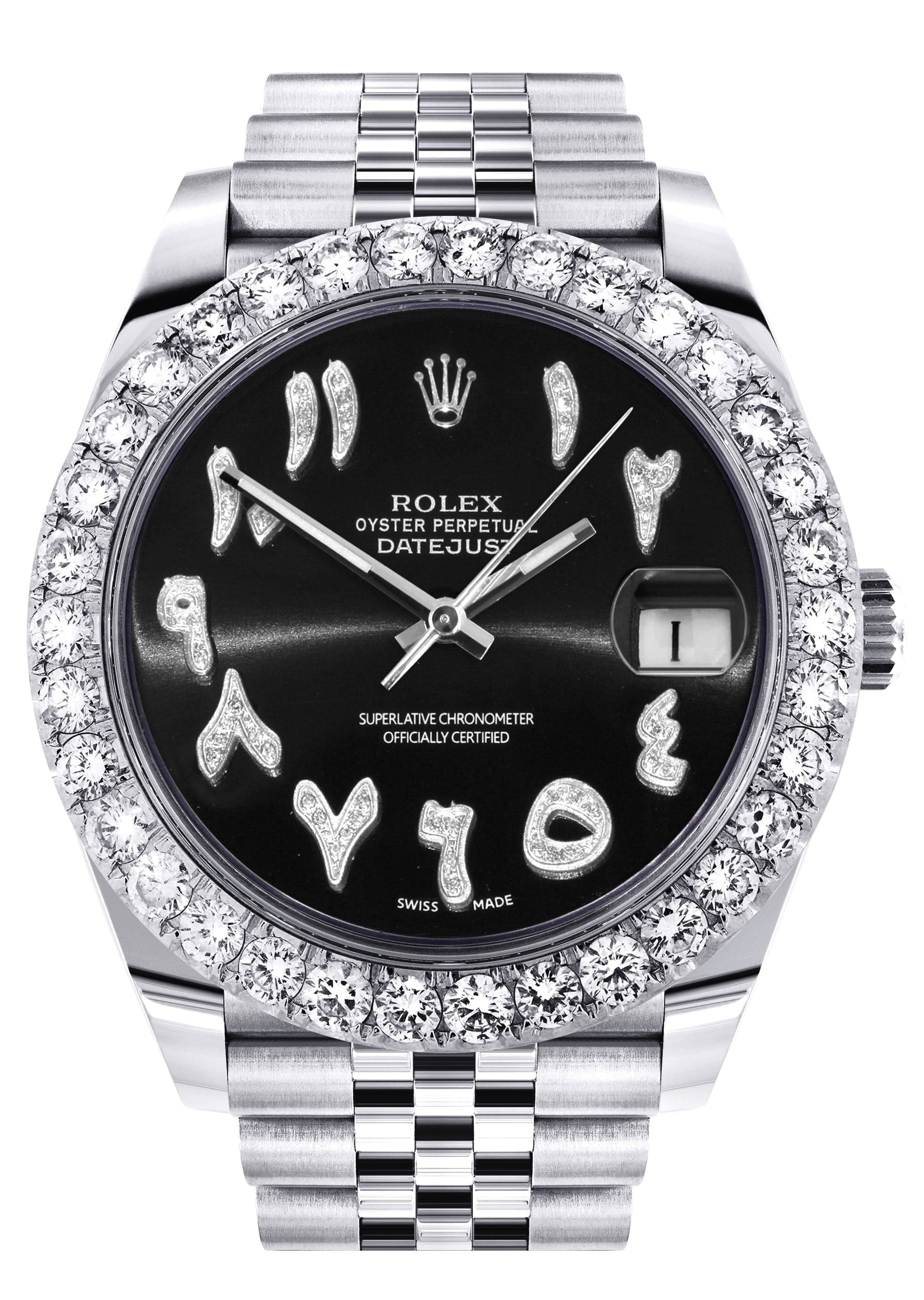 Rolex Datejust 41 Watch | 41 MM | Custom Black Arabic Diamond Dial | Jubilee Band