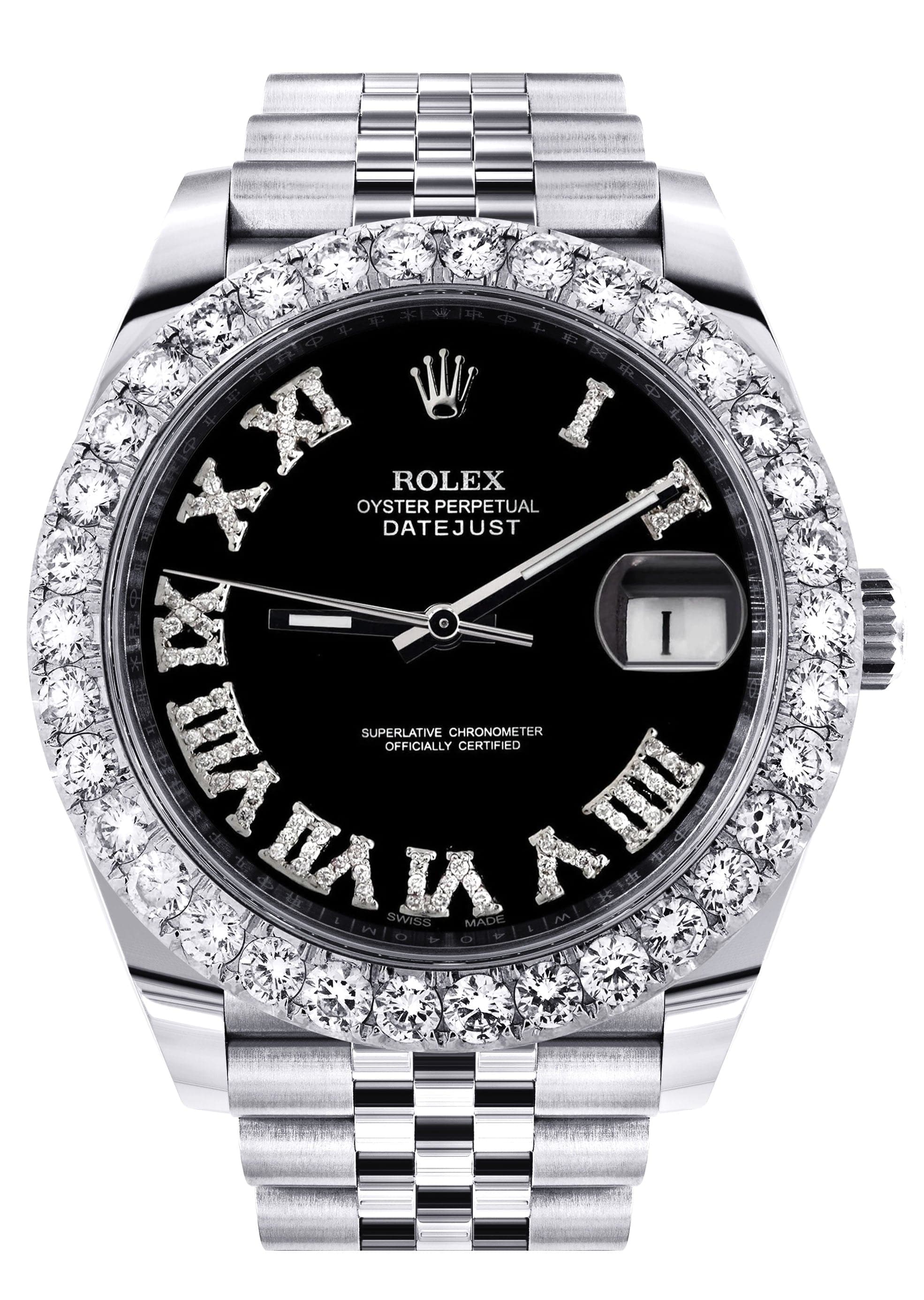 Rolex Datejust 41 Watch | 41 MM | Custom Black Roman Diamond Dial | Jubilee Band