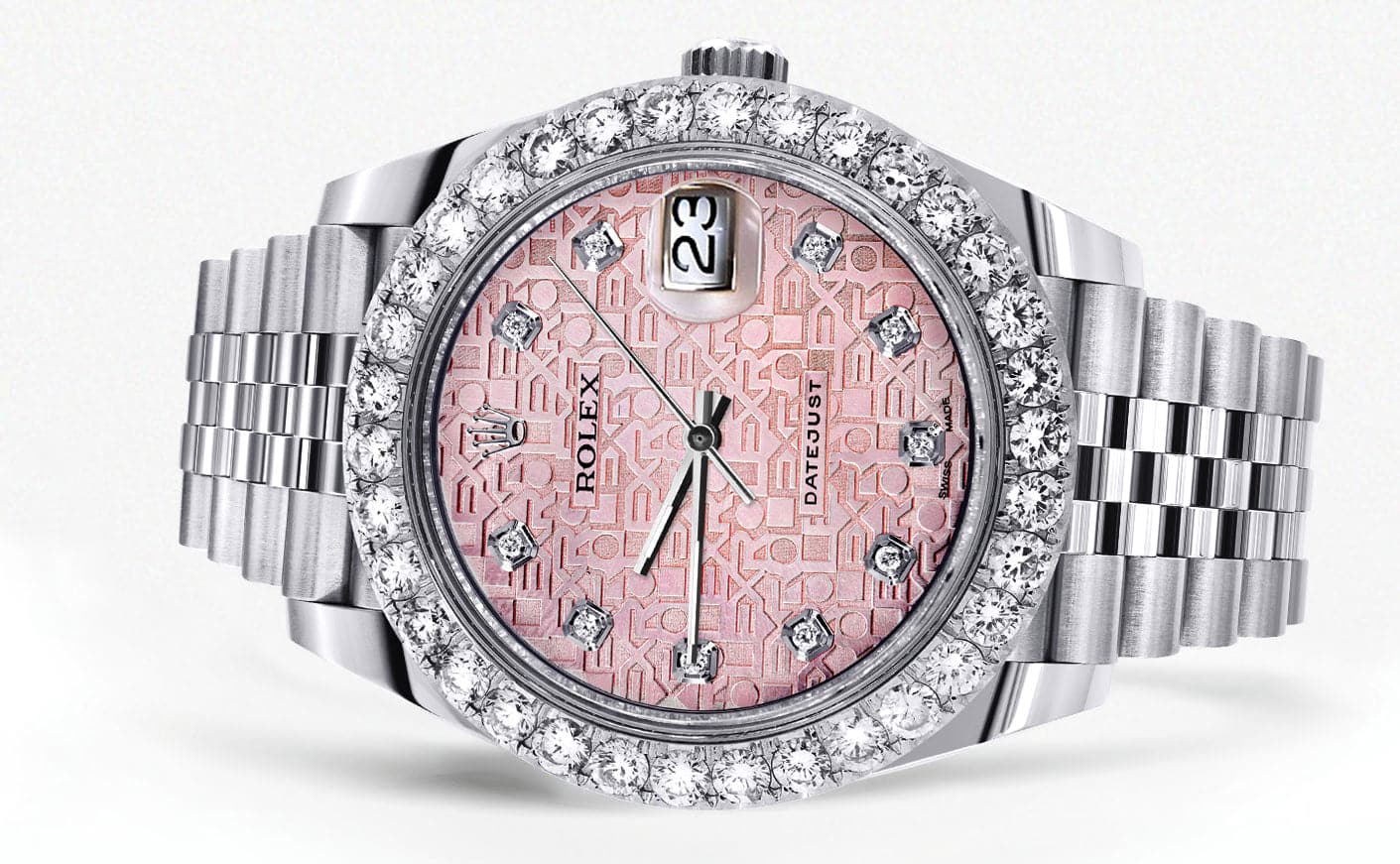 Rolex Datejust 41 Watch | 41 MM | Custom Pink Texture Diamond Dial | Jubilee Band - Image 2