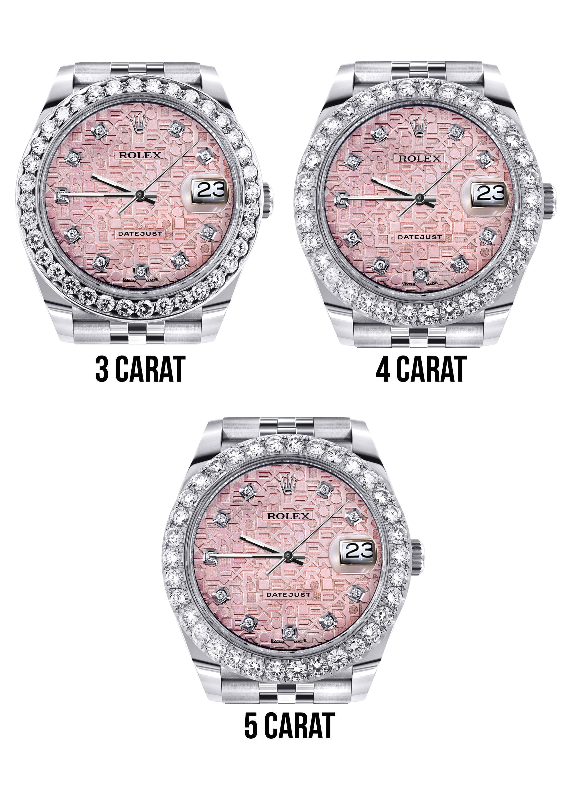 Rolex Datejust 41 Watch | 41 MM | Custom Pink Texture Diamond Dial | Jubilee Band - Image 4
