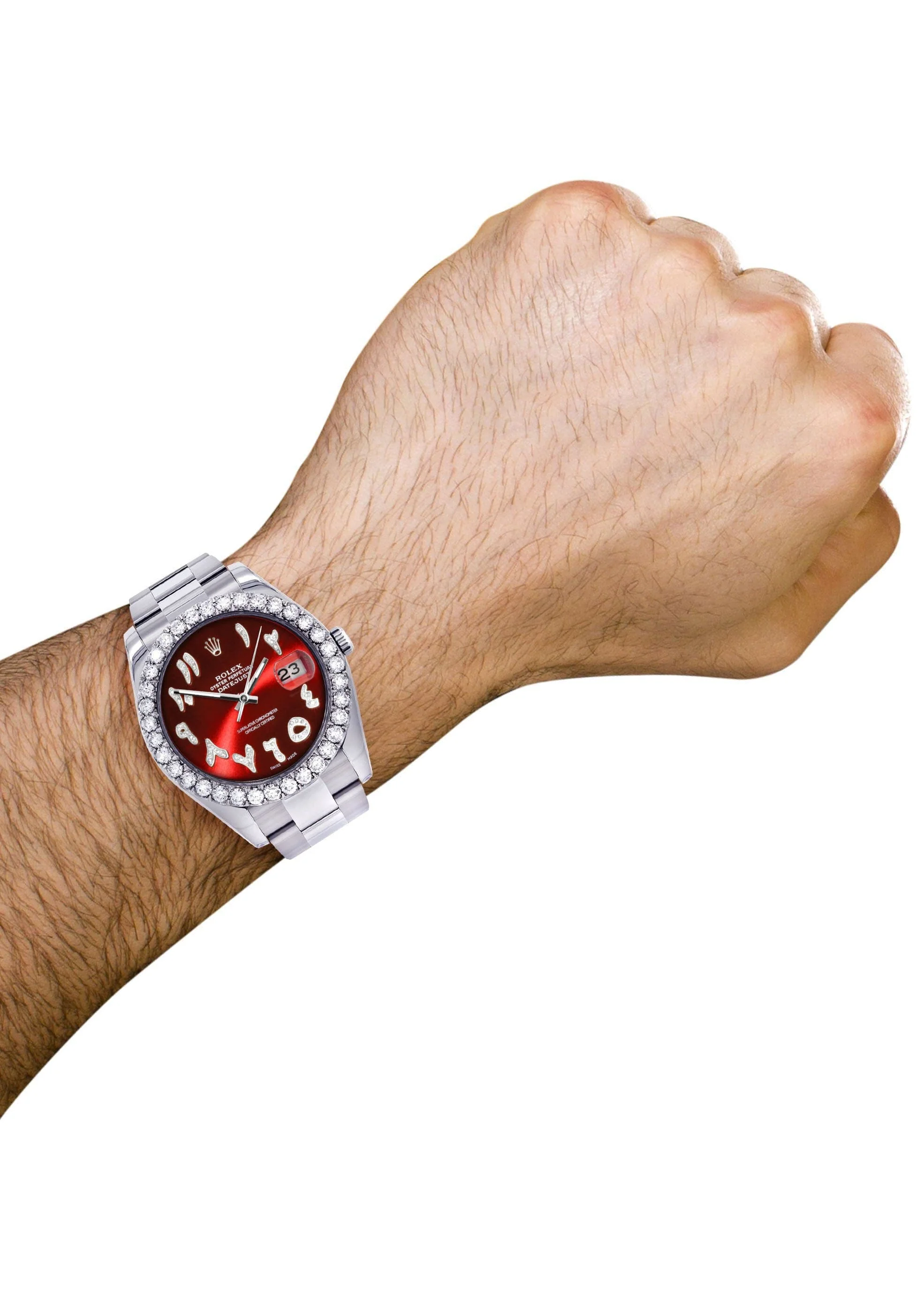 Rolex Datejust II Watch | 41 MM | Custom Red Arabic Dial | Oyster Band - Image 3