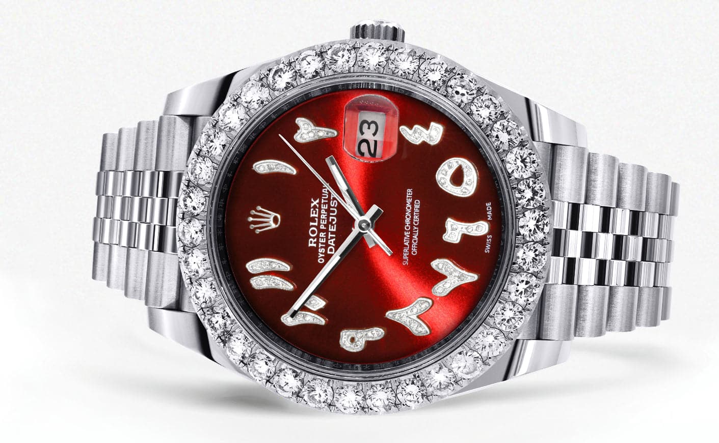 Rolex Datejust 41 Watch | 41 MM | Custom Red Arabic Diamond Dial | Jubilee Band - Image 2