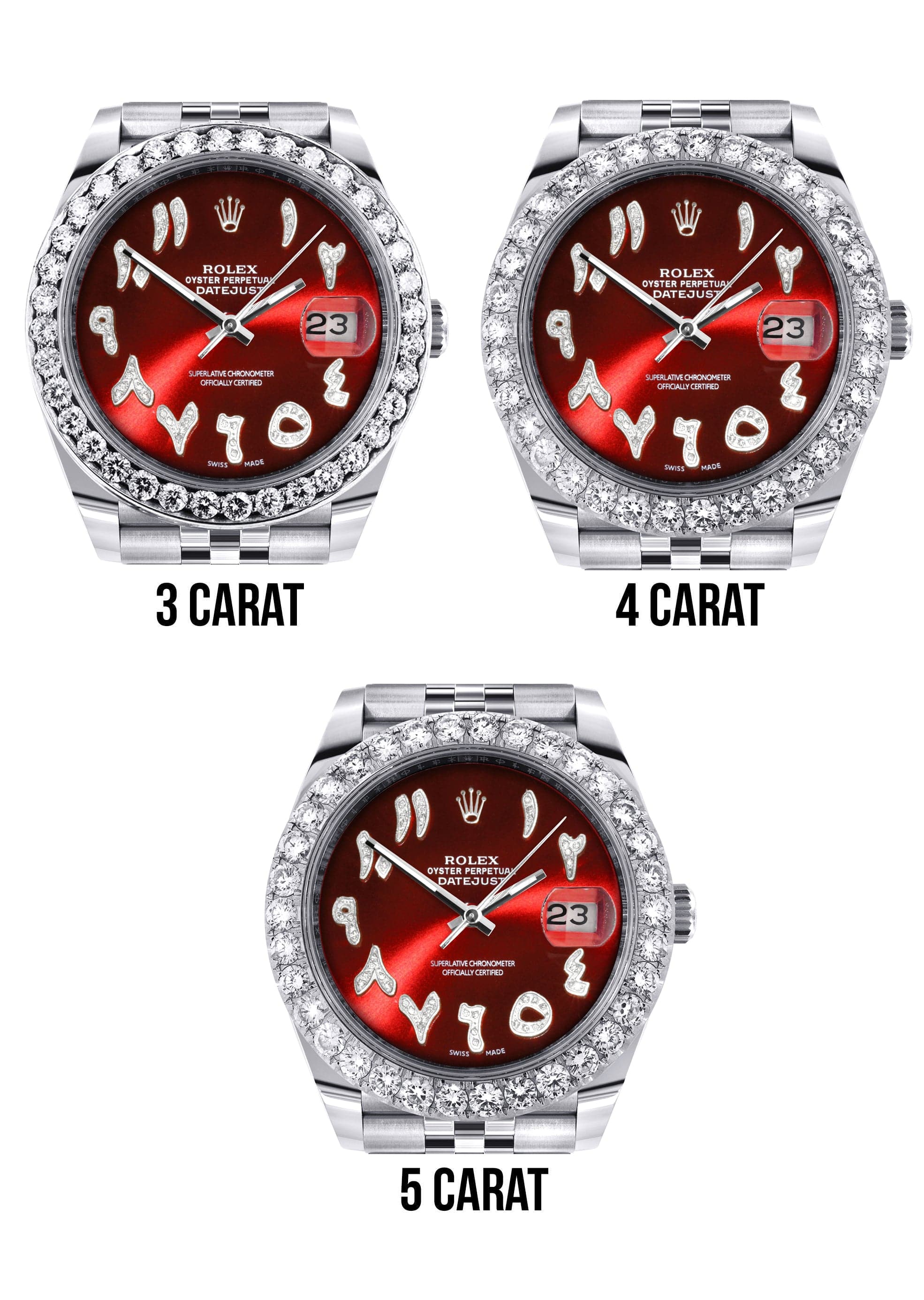 Rolex Datejust 41 Watch | 41 MM | Custom Red Arabic Diamond Dial | Jubilee Band - Image 4