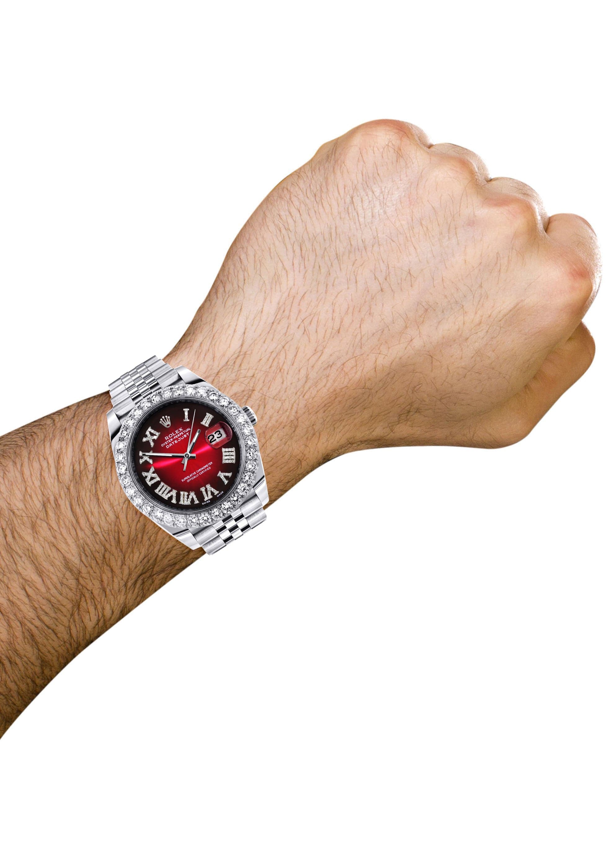 Rolex Datejust 41 Watch | 41 MM | Custom Red Black Roman Diamond Dial | Jubilee Band - Image 3