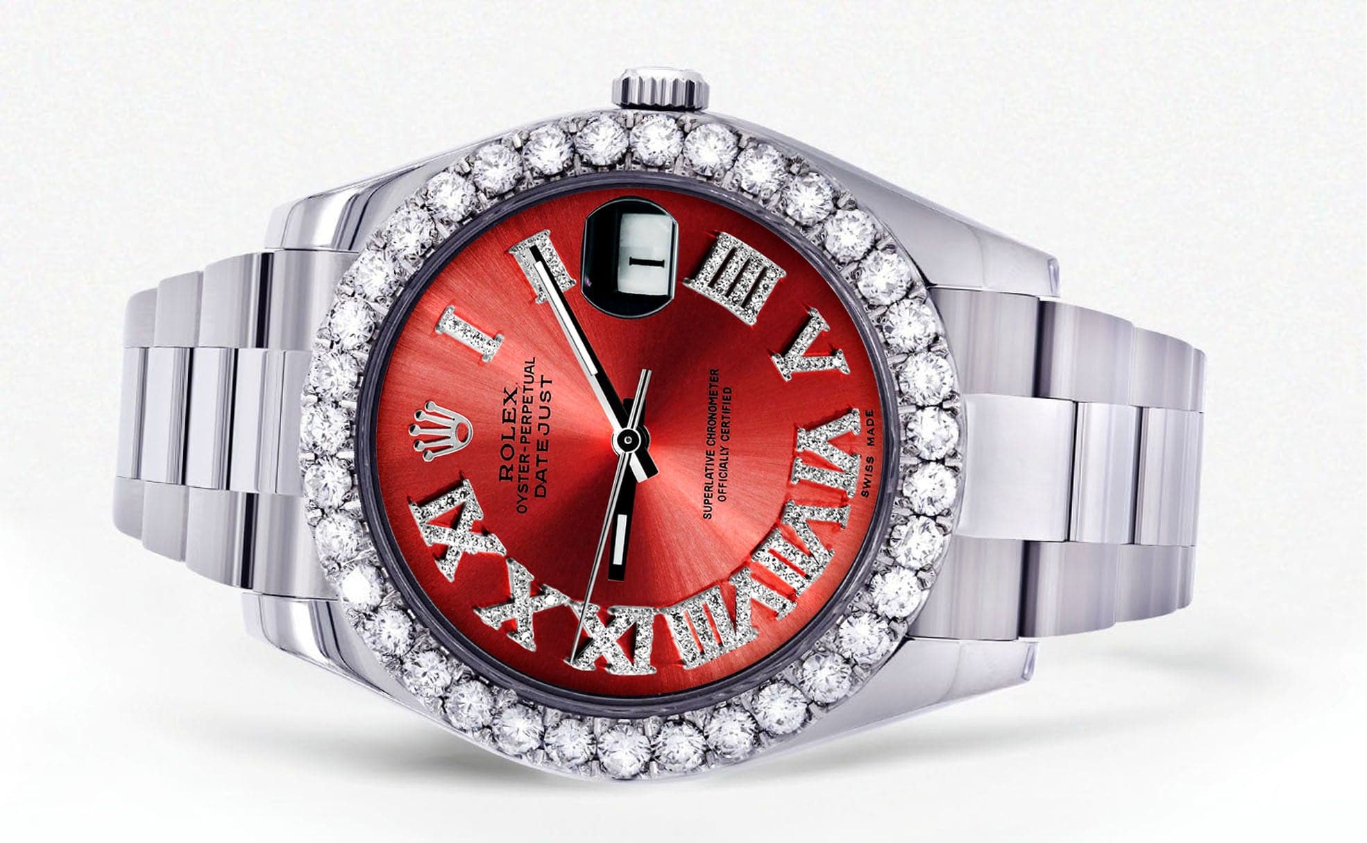Rolex Datejust II Watch | 41 MM | Custom Red Roman Dial | Oyster Band - Image 2
