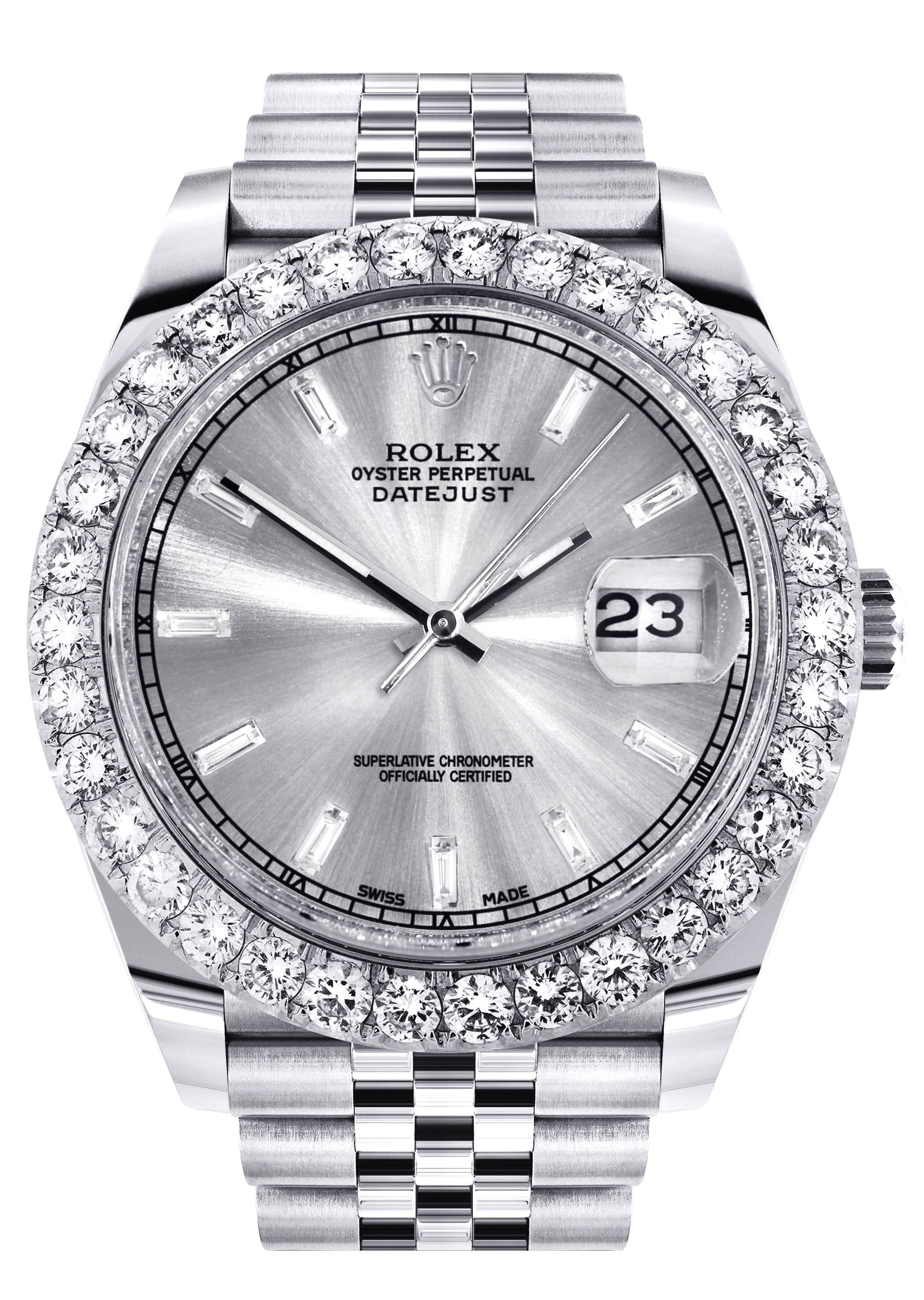 Rolex Datejust 41 Watch | 41 MM | Custom Silver Baguette Diamond Dial | Jubilee Band