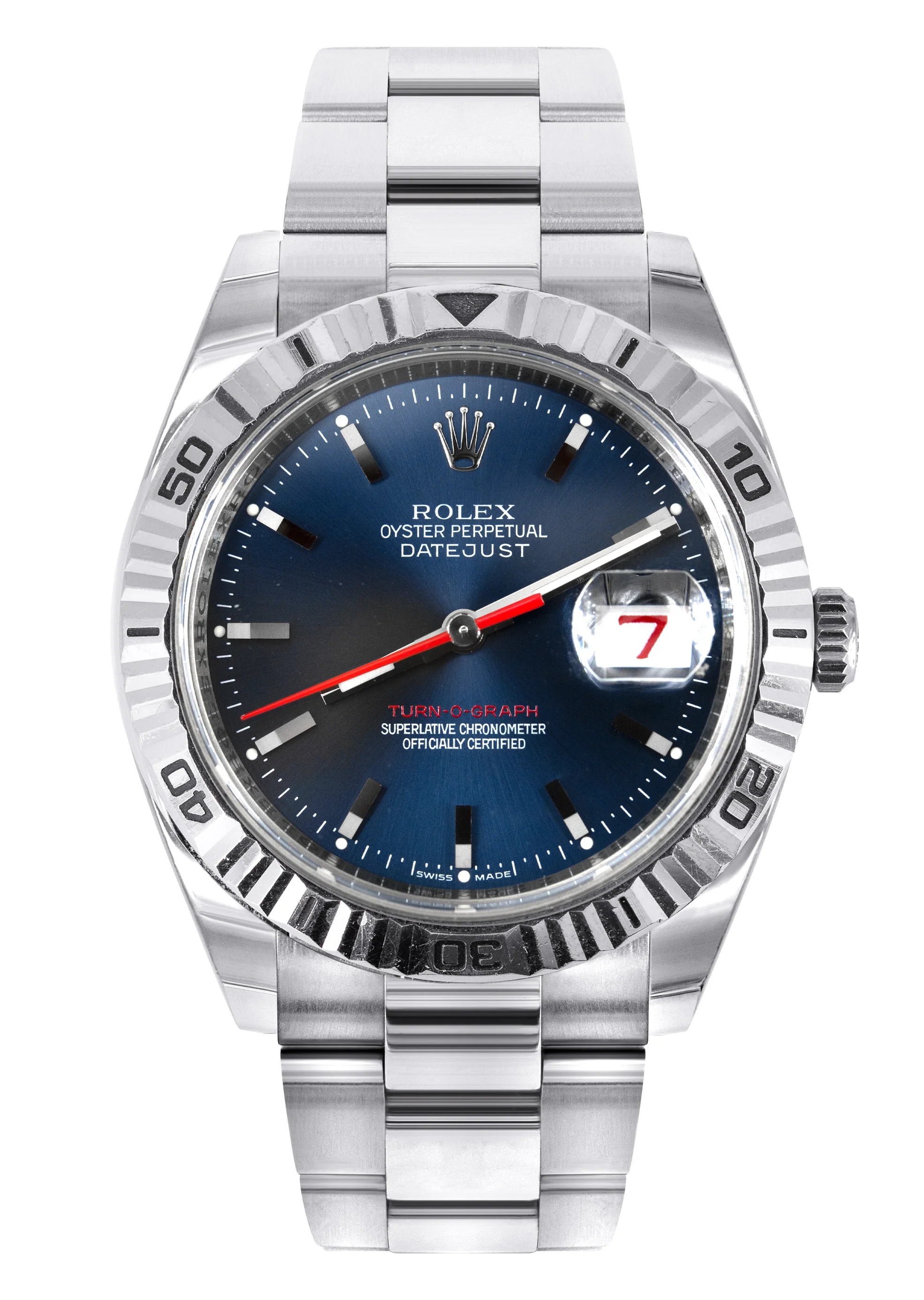 ROLEX DATEJUST TURN-O-GRAPH 36MM BLUE DIAL | OYSTER BAND FLUTED BEZEL | 116264