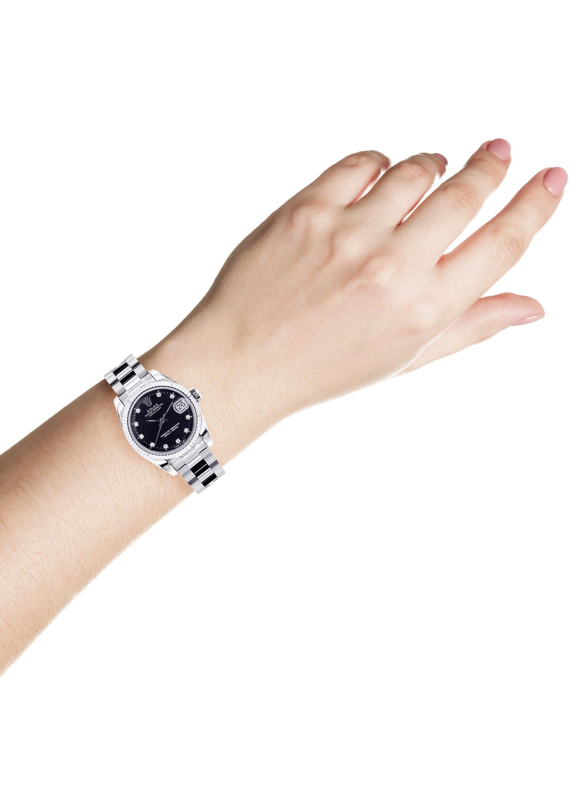 Rolex Datejust Watch For Women | Stainless Steel | Presidential Band | Custom Black Diamond Dial | 31 Mm - Image 5