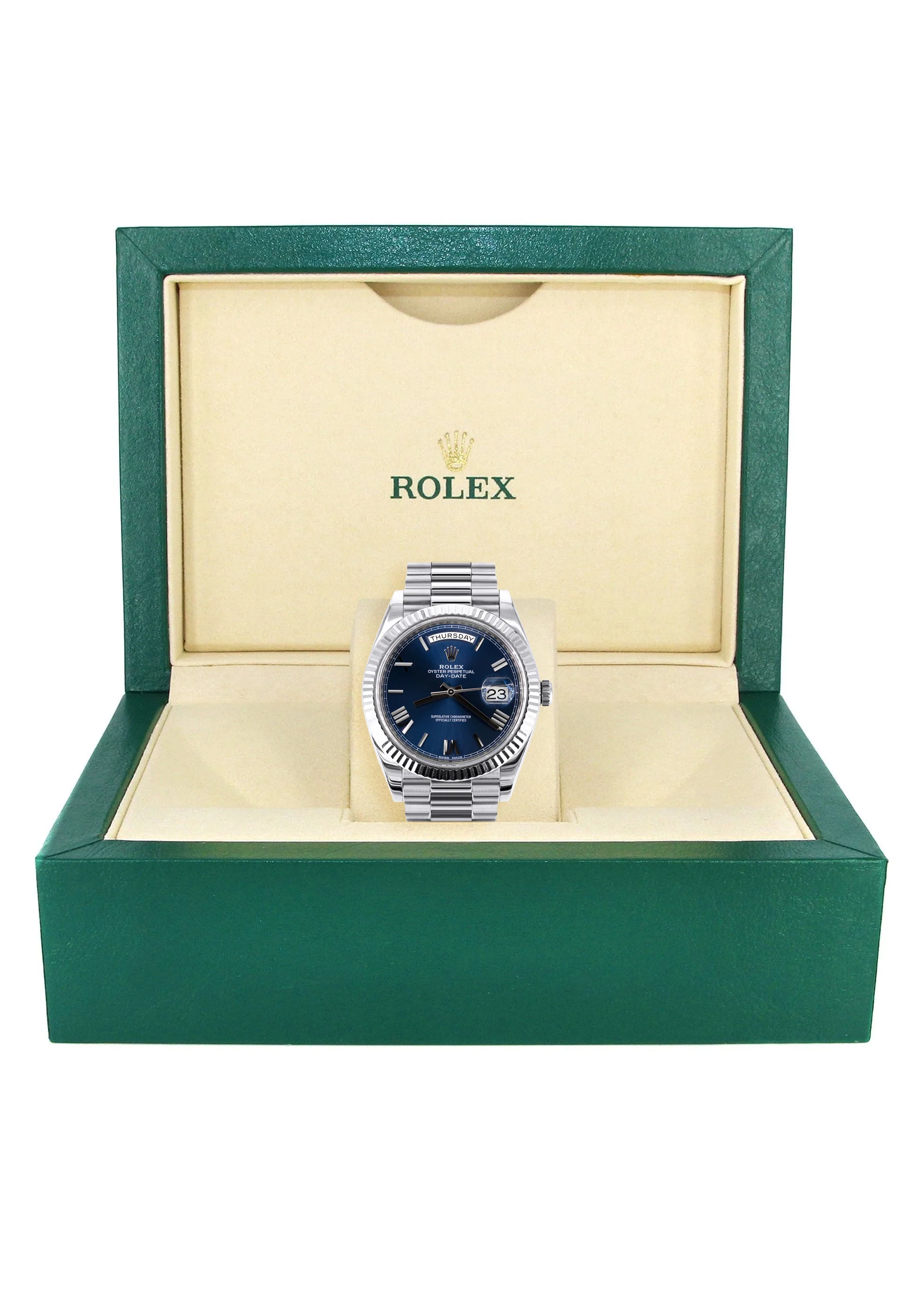 Rolex Day-Date 40 Presidential | 18k White Gold 228239 | Blue Roman Dial | Fluted Bezel - Image 5