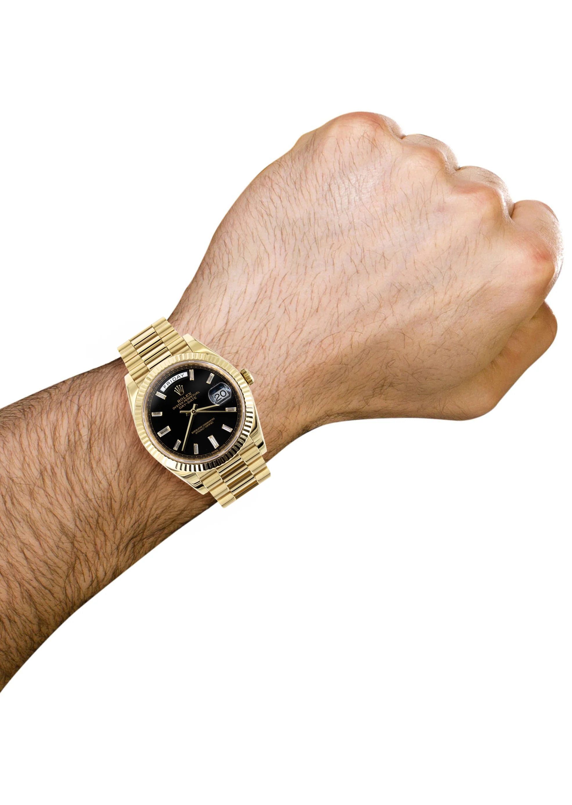 Rolex Day-Date 40 Presidential | 18k Yellow Gold 228238 | Black Diamond Baguette Dial | Fluted Bezel - Image 4