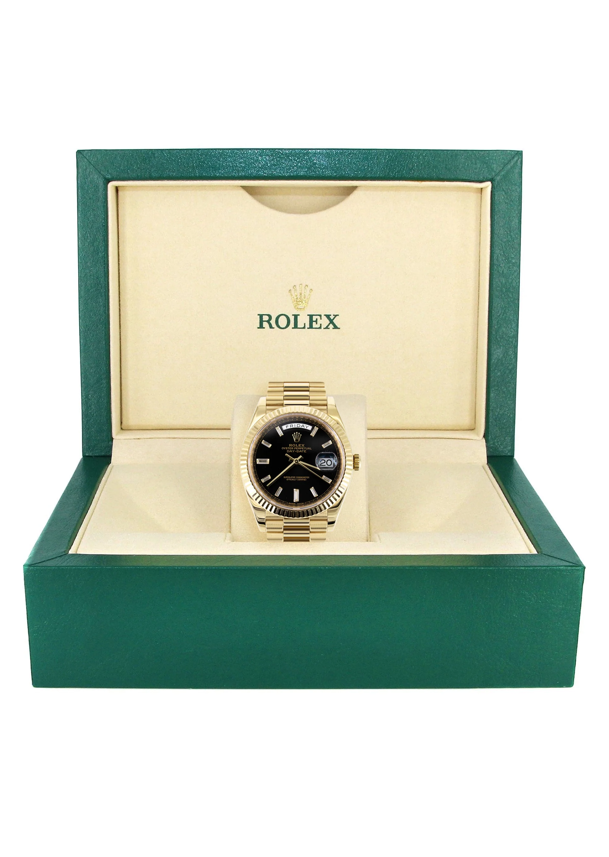 Rolex Day-Date 40 Presidential | 18k Yellow Gold 228238 | Black Diamond Baguette Dial | Fluted Bezel - Image 5
