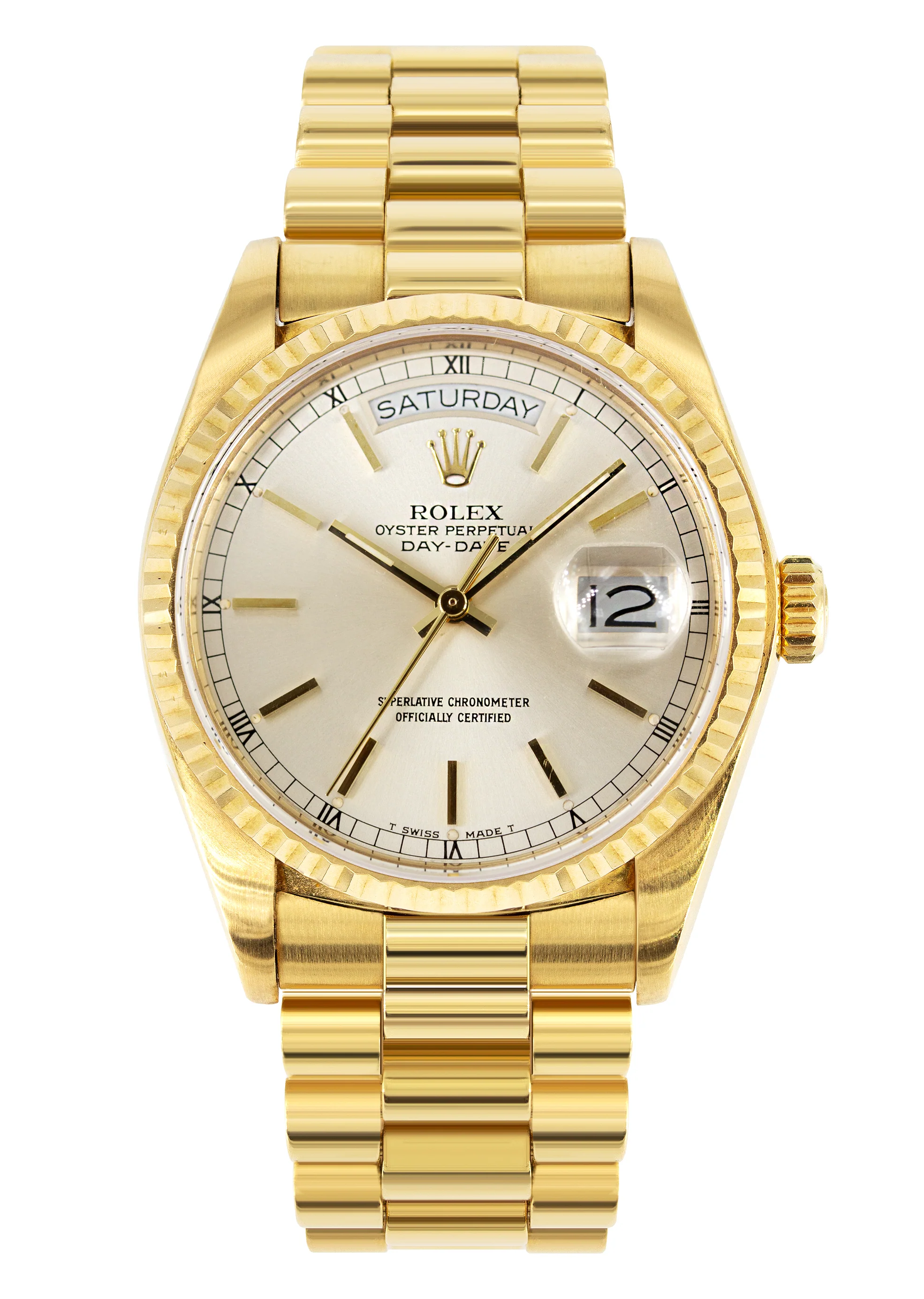 Rolex Day-Date | Presidential | Model 18238 | 18K Yellow Gold | FLUTED BEZEL| SILVER STICK