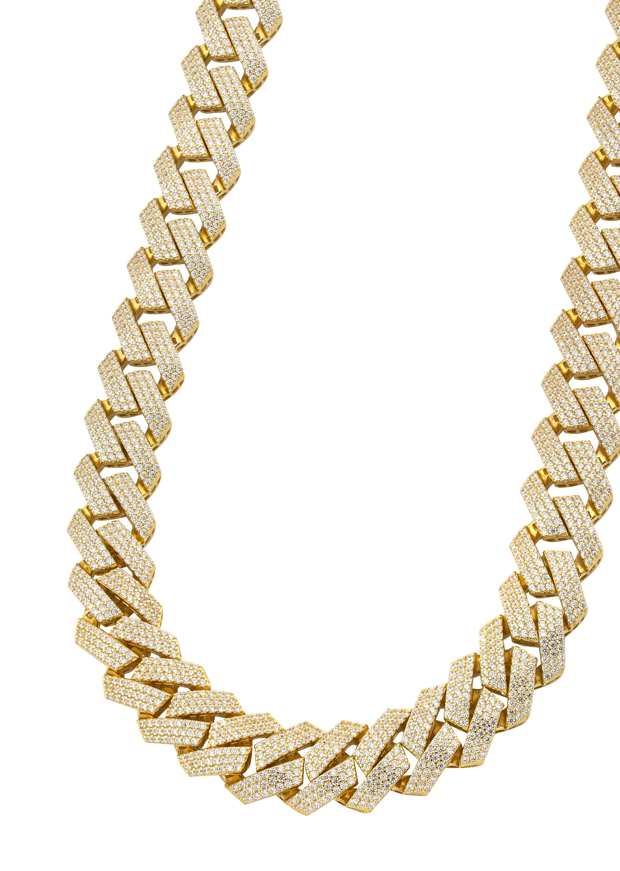 Silver Chain - Hollow Gold Iced Out Prong Cuban Link
