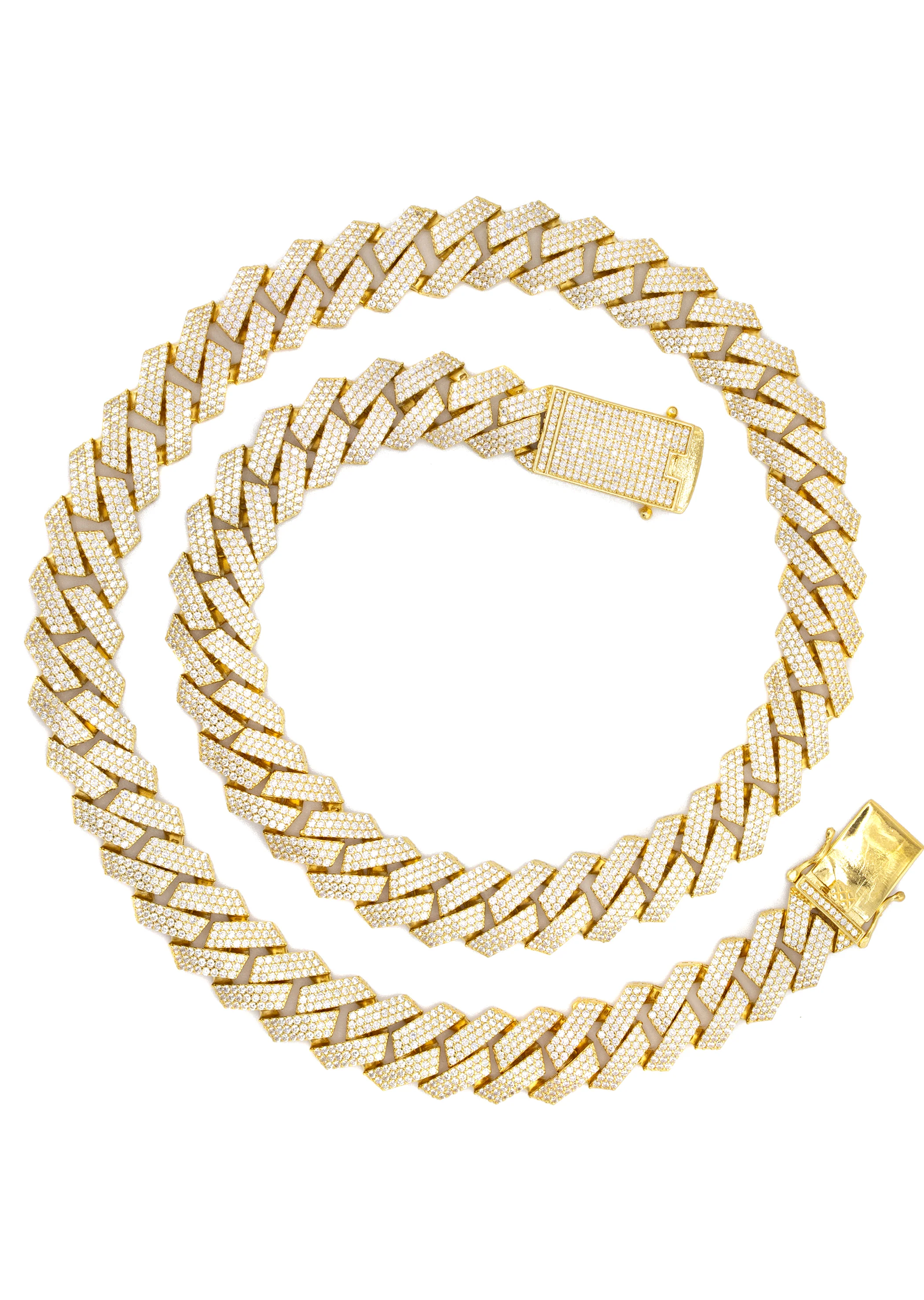 Silver Chain - Hollow Gold Iced Out Prong Cuban Link - Image 4