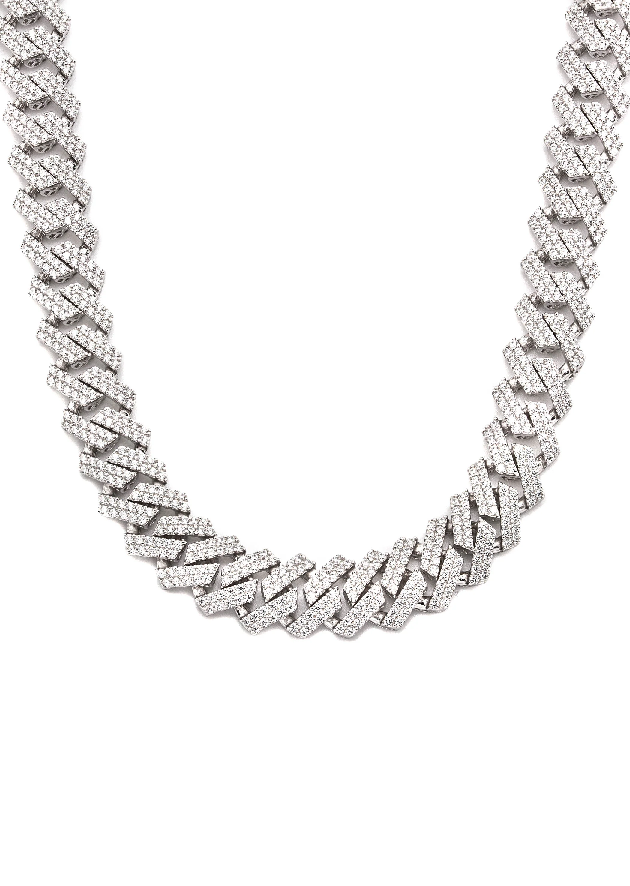 Silver Chain - Hollow White Gold Double Row Iced Out Miami Cuban Chain - Image 2