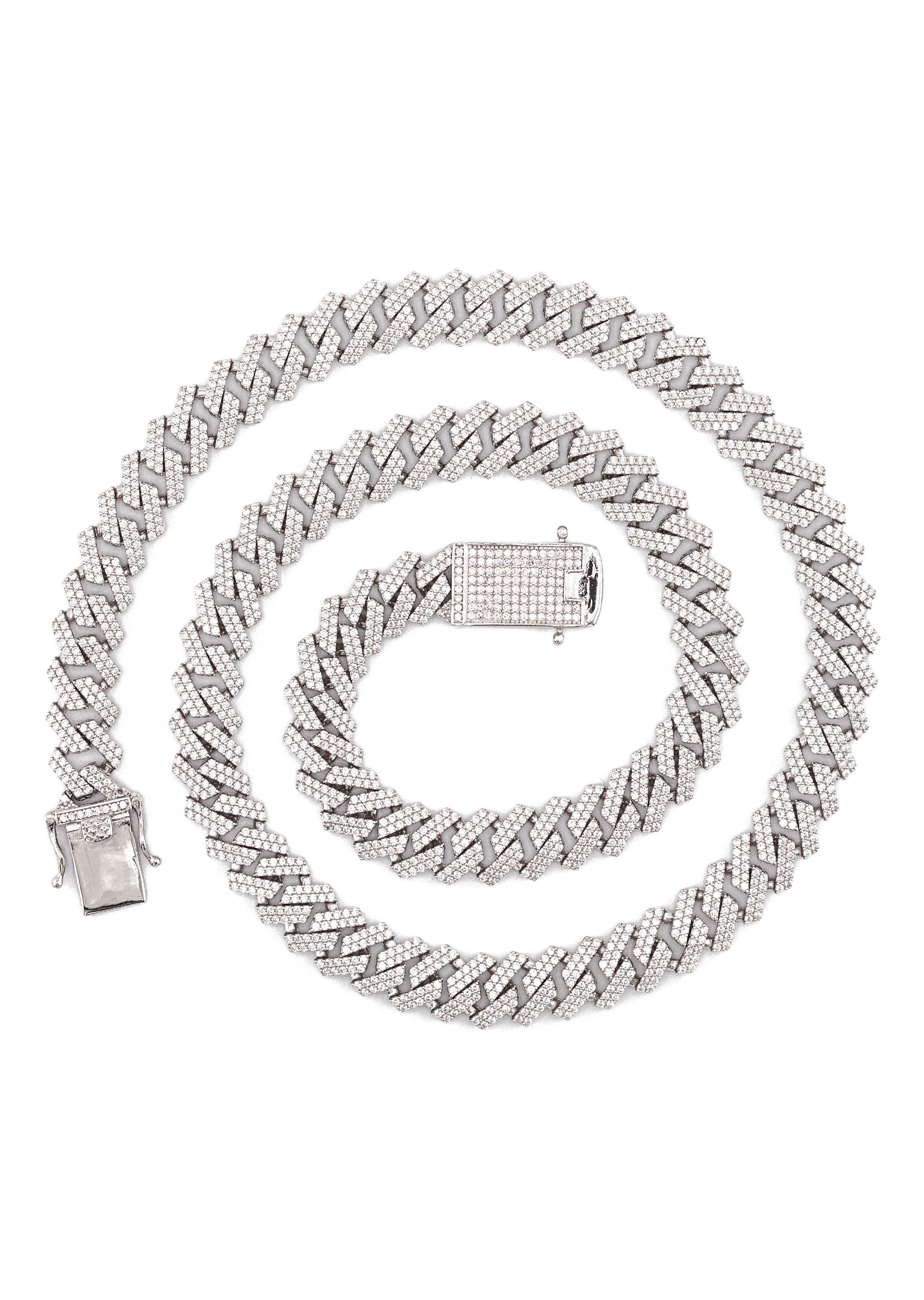 Silver Chain - Hollow White Gold Double Row Iced Out Miami Cuban Chain - Image 4