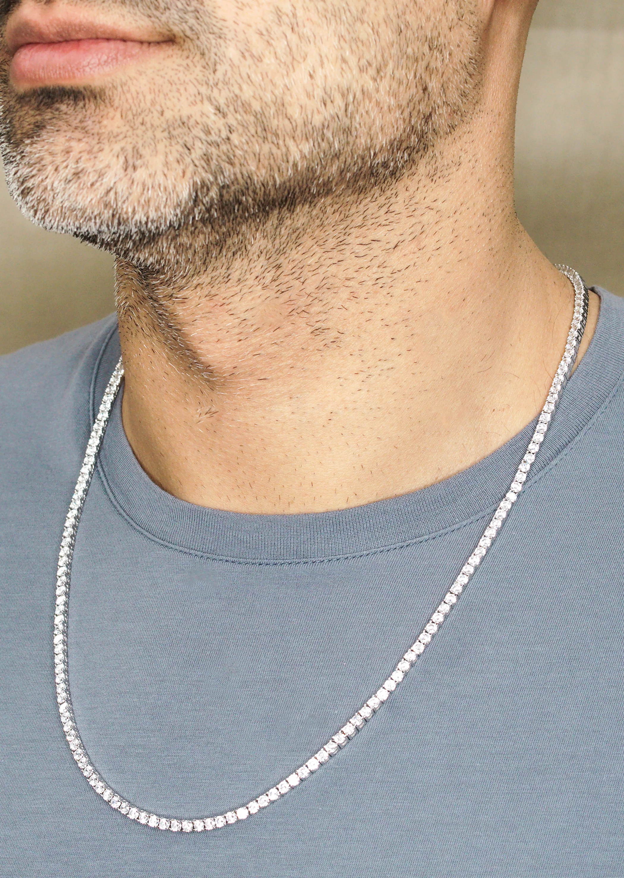 Silver Chain - Mens White Tennis Chain / Necklace - 3 MM - Image 4