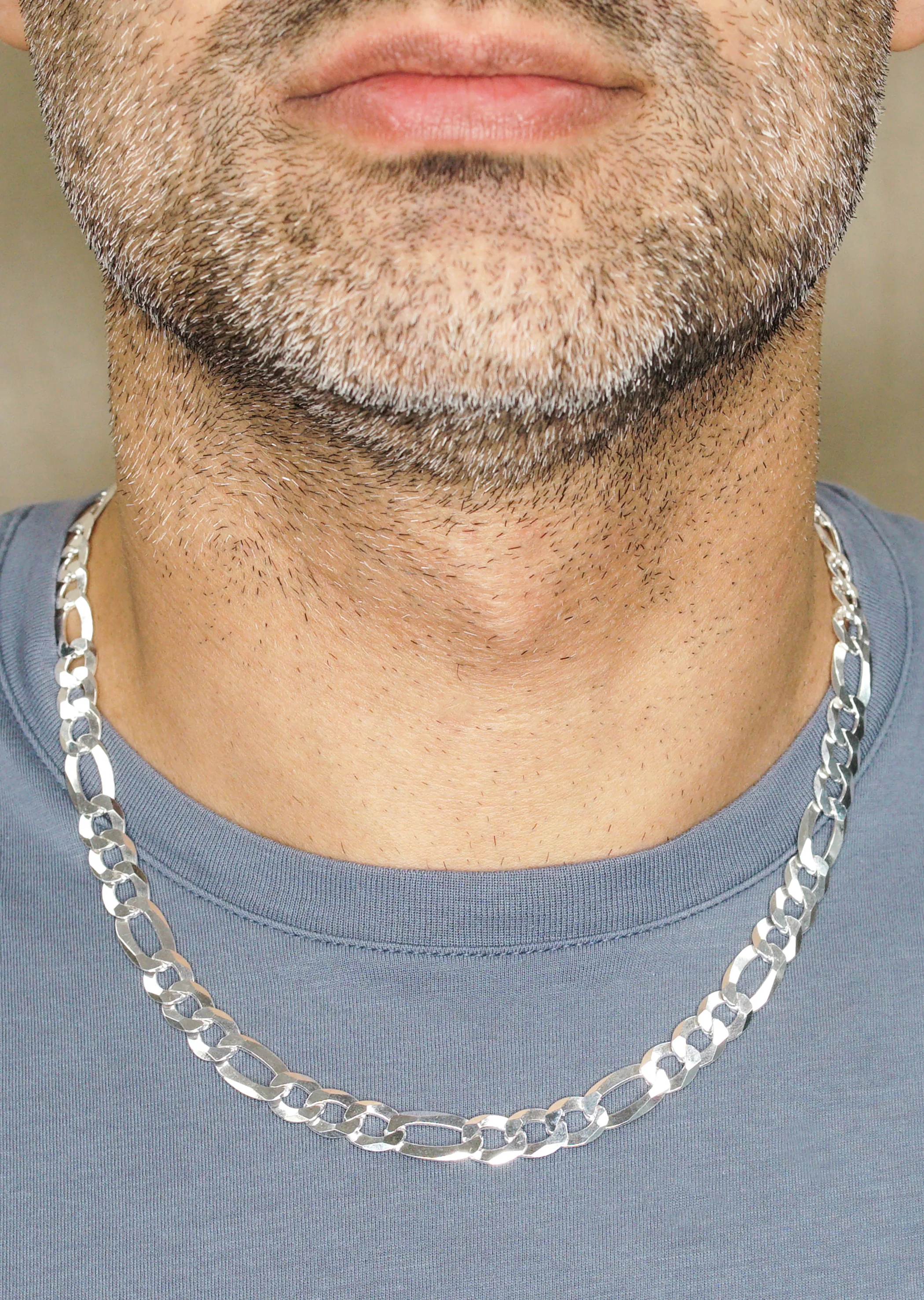 Silver Chain - Mens White Chain / Figaro Chain / 9.5 MM - Image 3