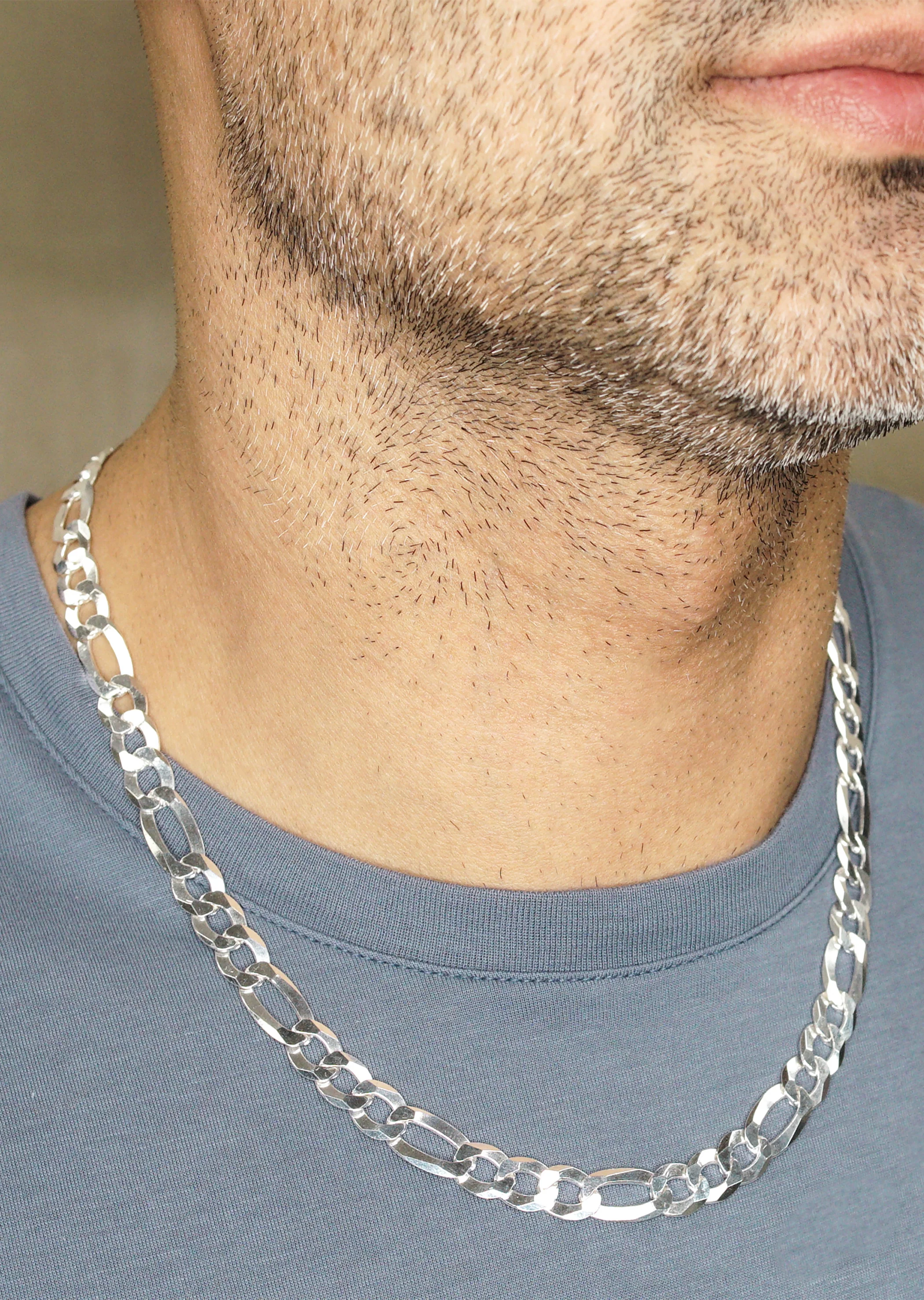 Silver Chain - Mens White Chain / Figaro Chain / 9.5 MM - Image 4