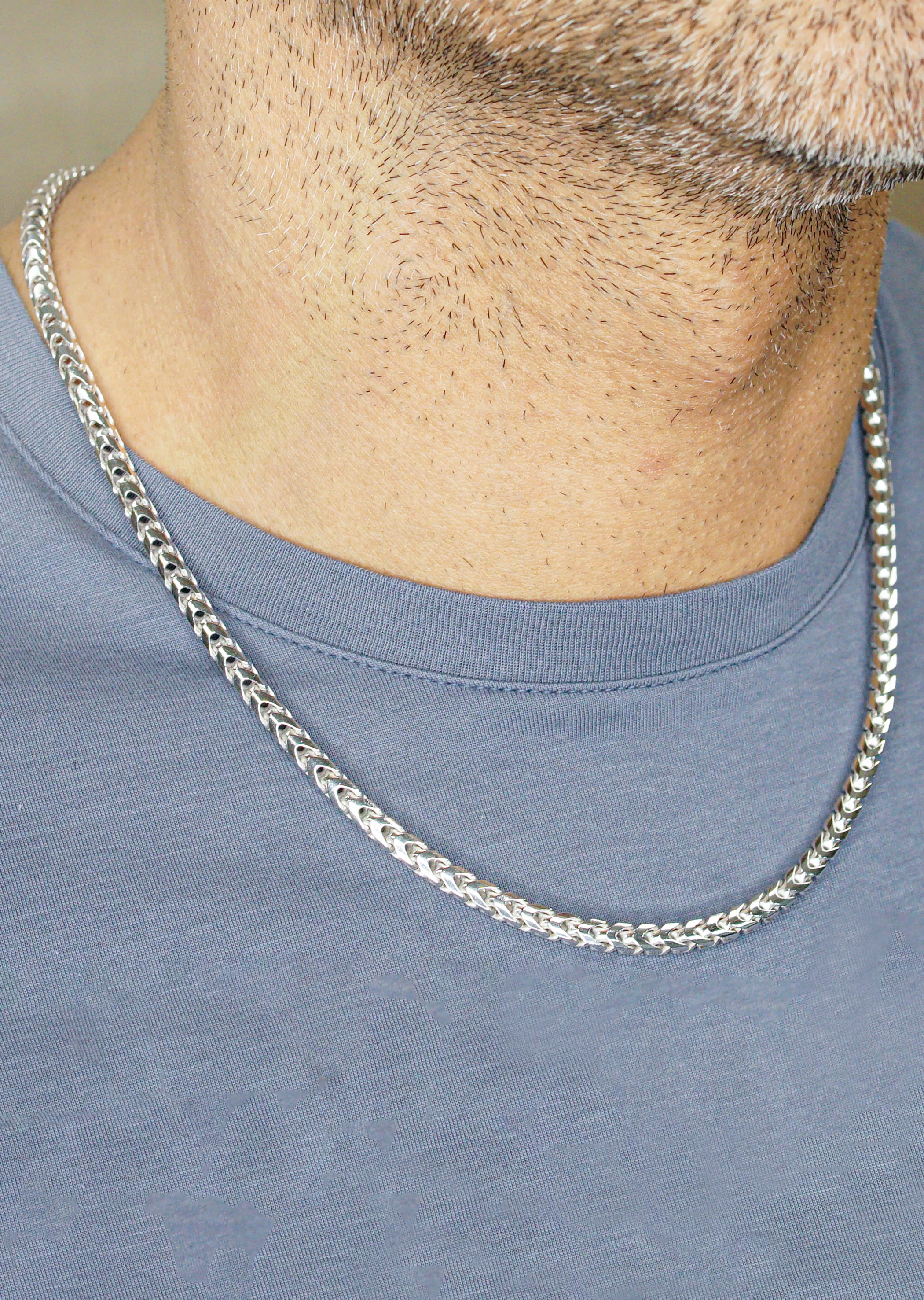Silver Chain - Mens White Chain / Franco Chain / 4.2 MM - Image 4