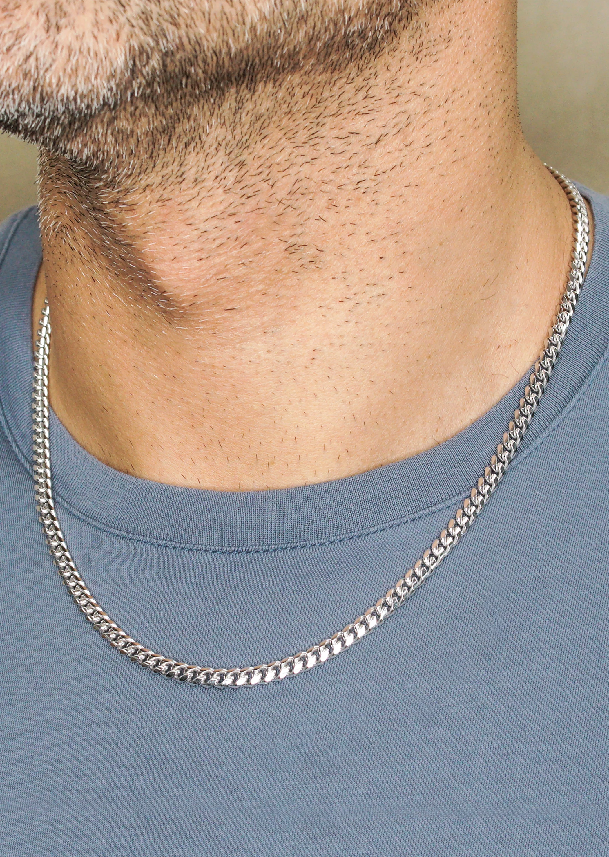 Silver Chain - Mens White Chain / Miami Cuban Link / 5 MM