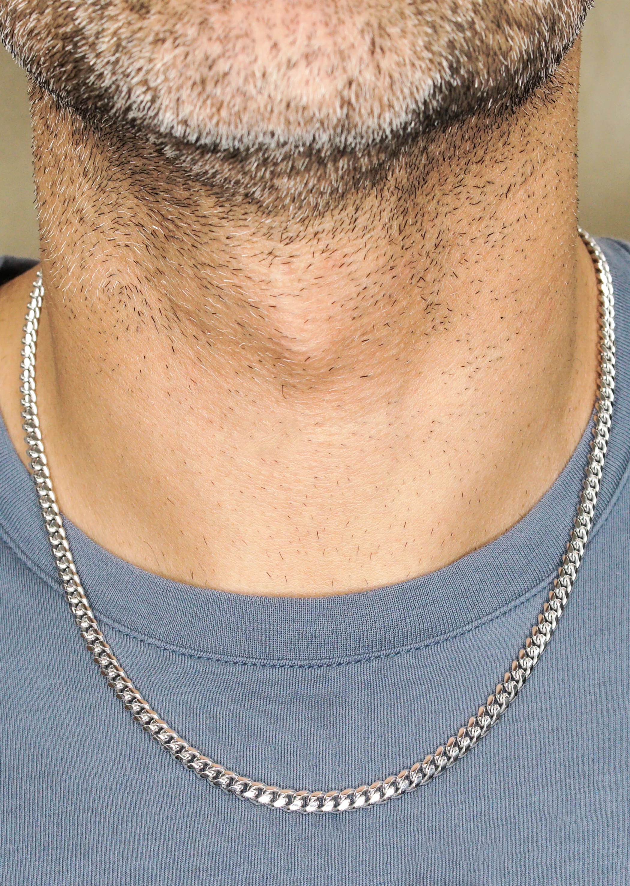 Silver Chain - Mens White Chain / Miami Cuban Link / 5 MM - Image 3