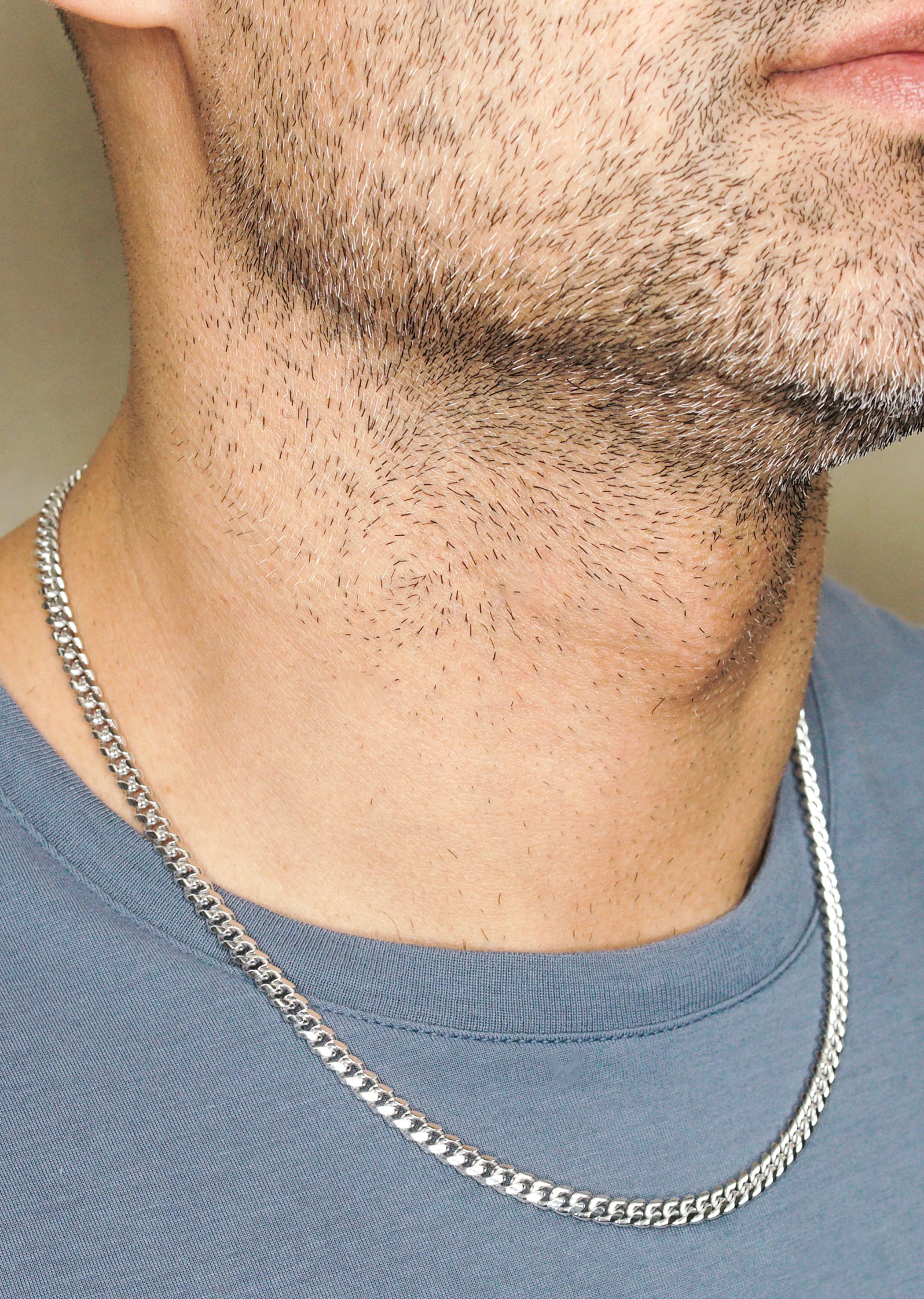 Silver Chain - Mens White Chain / Miami Cuban Link / 5 MM - Image 4