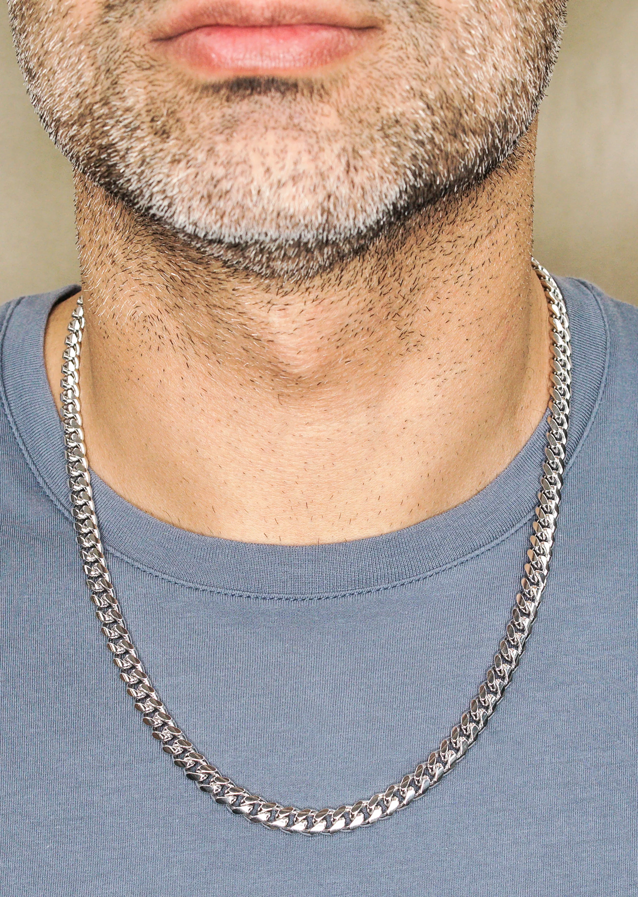 Silver Chain - Mens White Chain / Miami Cuban Link / 7 MM