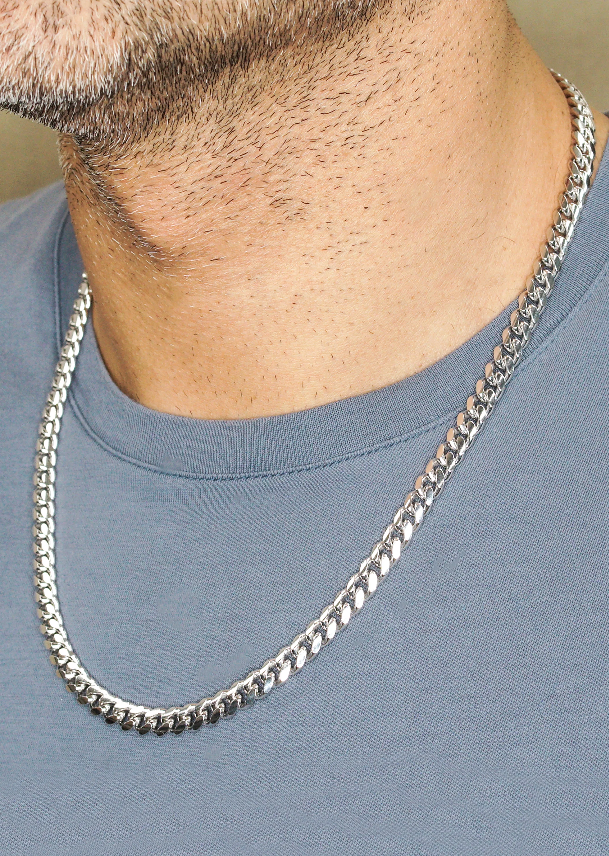 Silver Chain - Mens White Chain / Miami Cuban Link / 7 MM - Image 3
