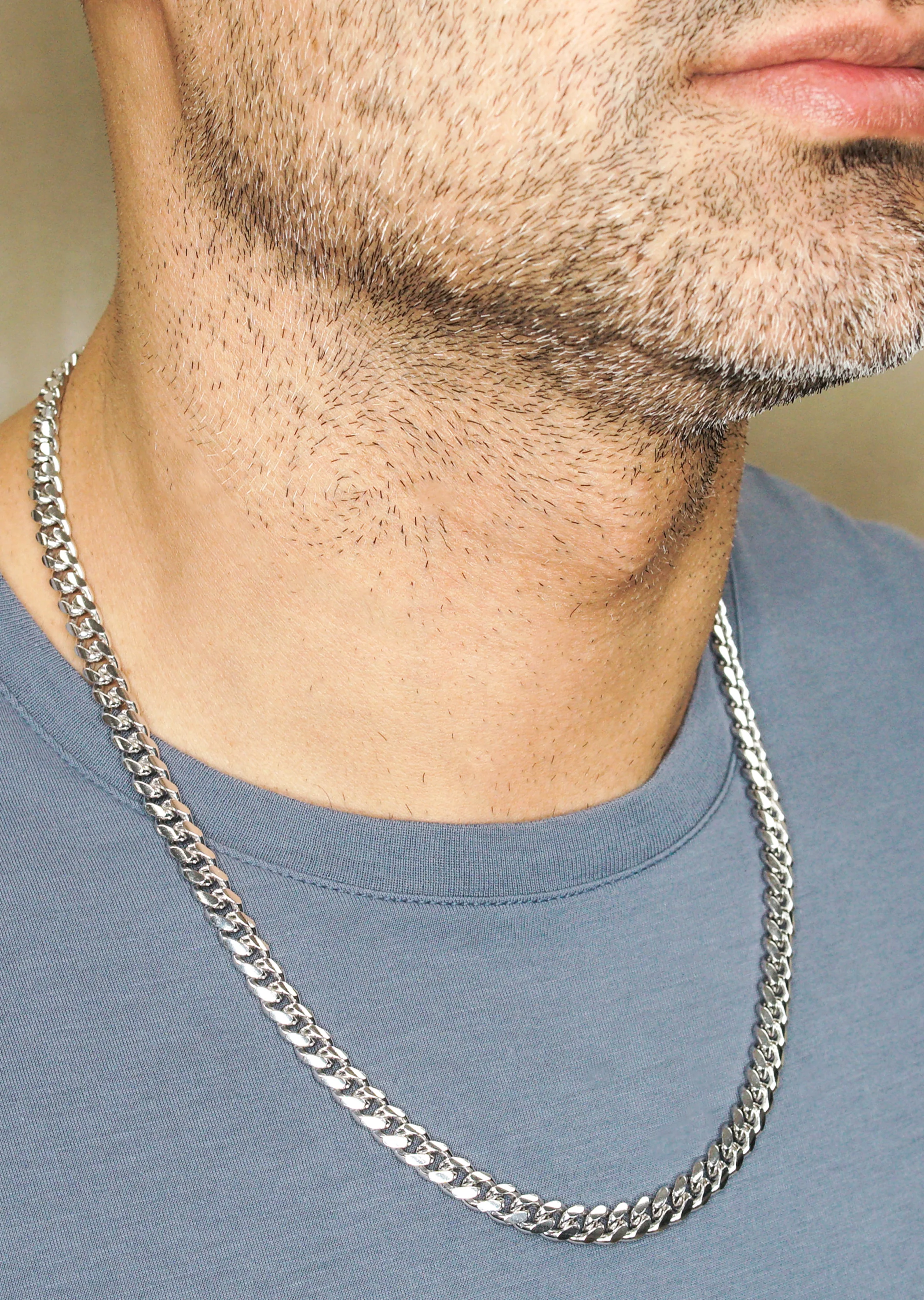 Silver Chain - Mens White Chain / Miami Cuban Link / 7 MM - Image 4