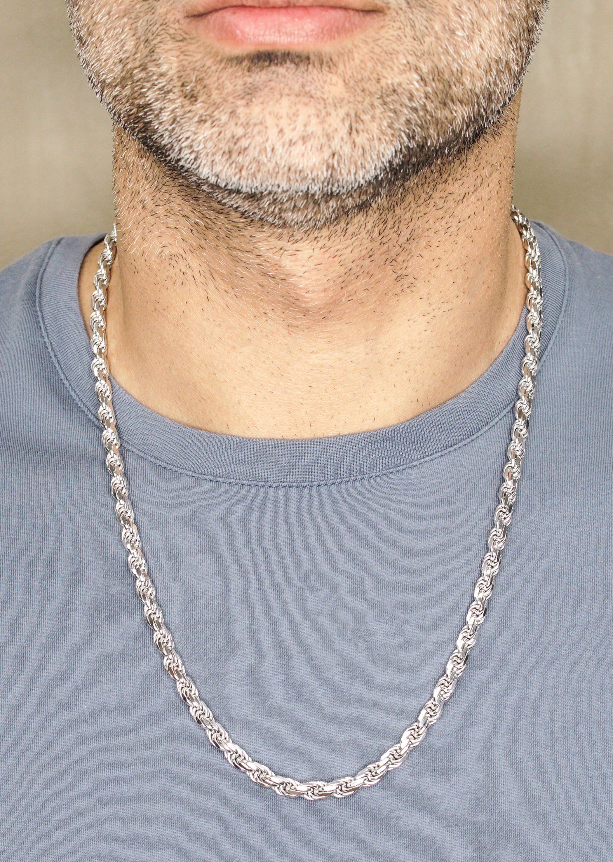 Silver Chain - Mens White Chain / Rope Chain / 6 MM