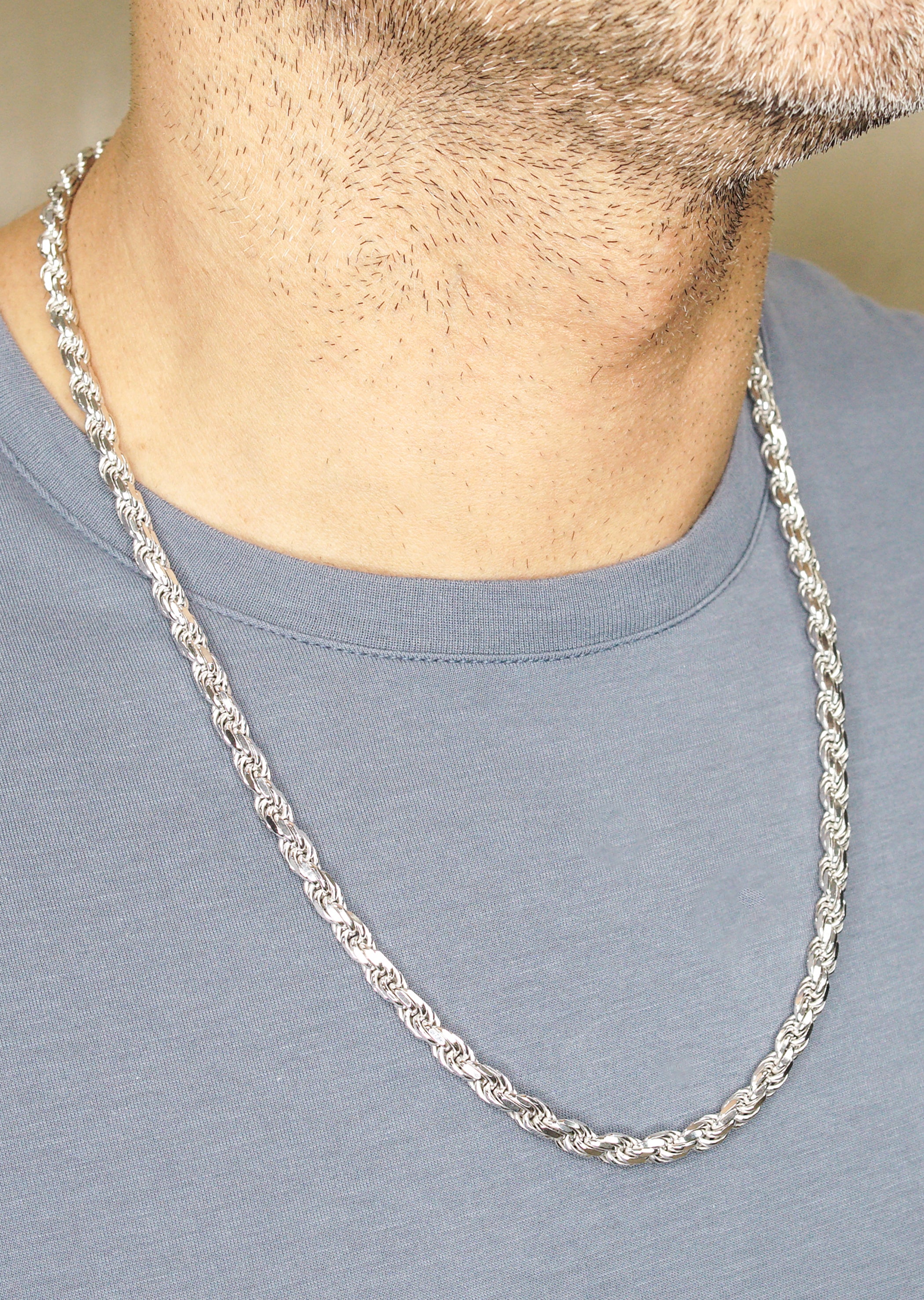 Silver Chain - Mens White Chain / Rope Chain / 6 MM - Image 2