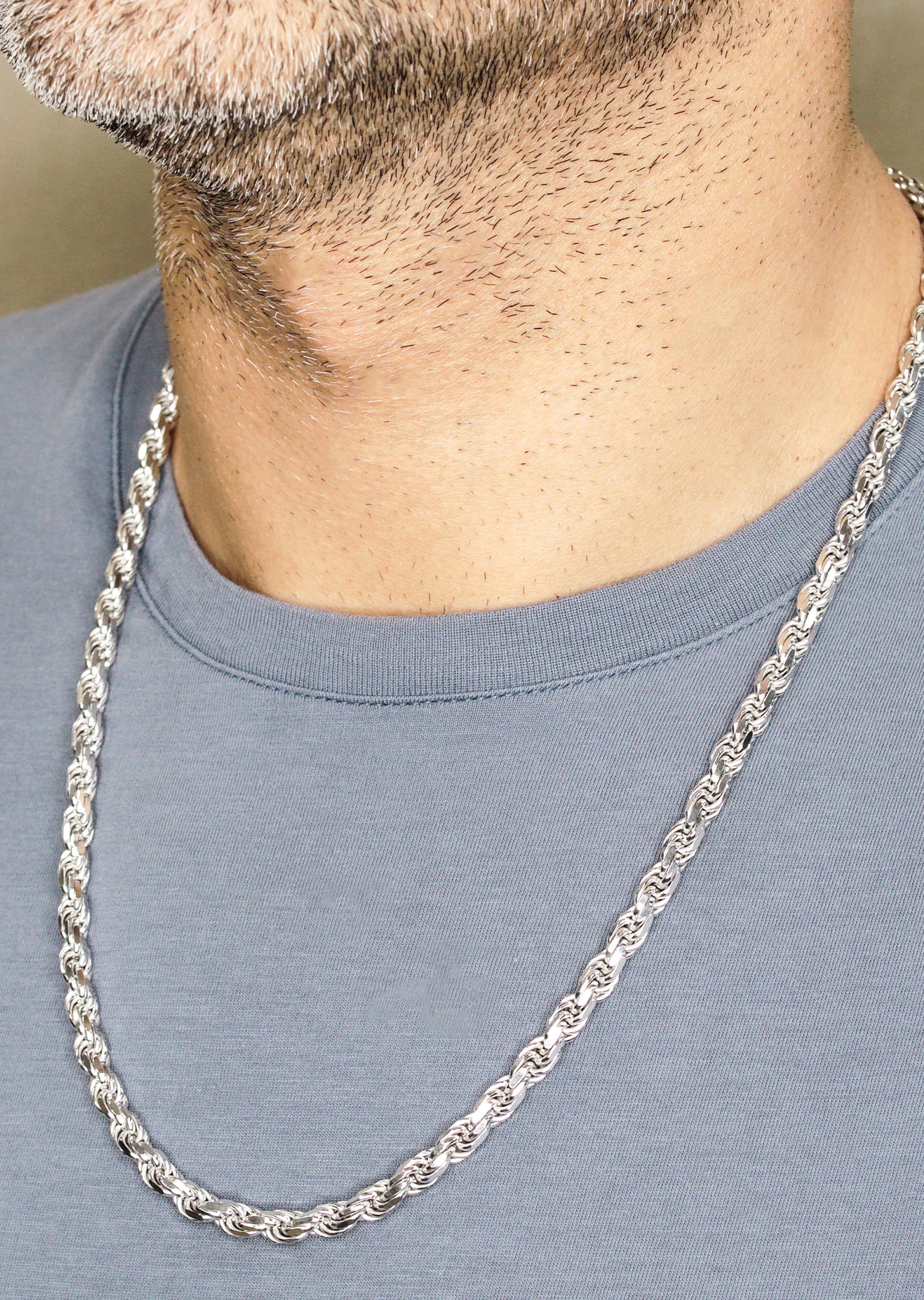 Silver Chain - Mens White Chain / Rope Chain / 6 MM - Image 4