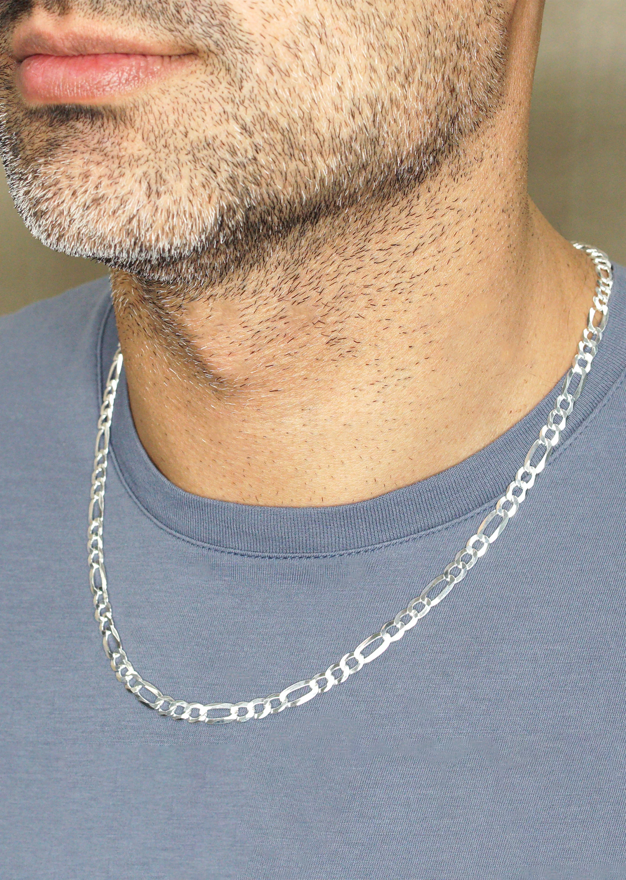 Silver Chain - Mens White Chain / Figaro Chain / 5 MM - Image 4